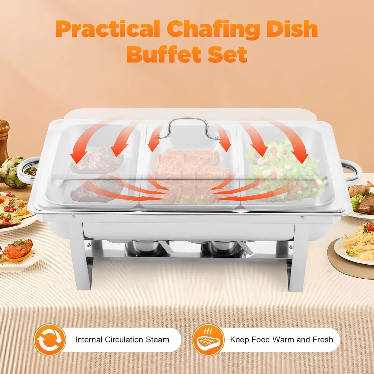 para Servir Variedad Platos Mantener Caliente, Chafing Dish, Calentador de Buffet de Acero Inoxidable, para Fiestas, Catering, Banquetes (1 Unidades, 3 x GN 1/3) [Robusto