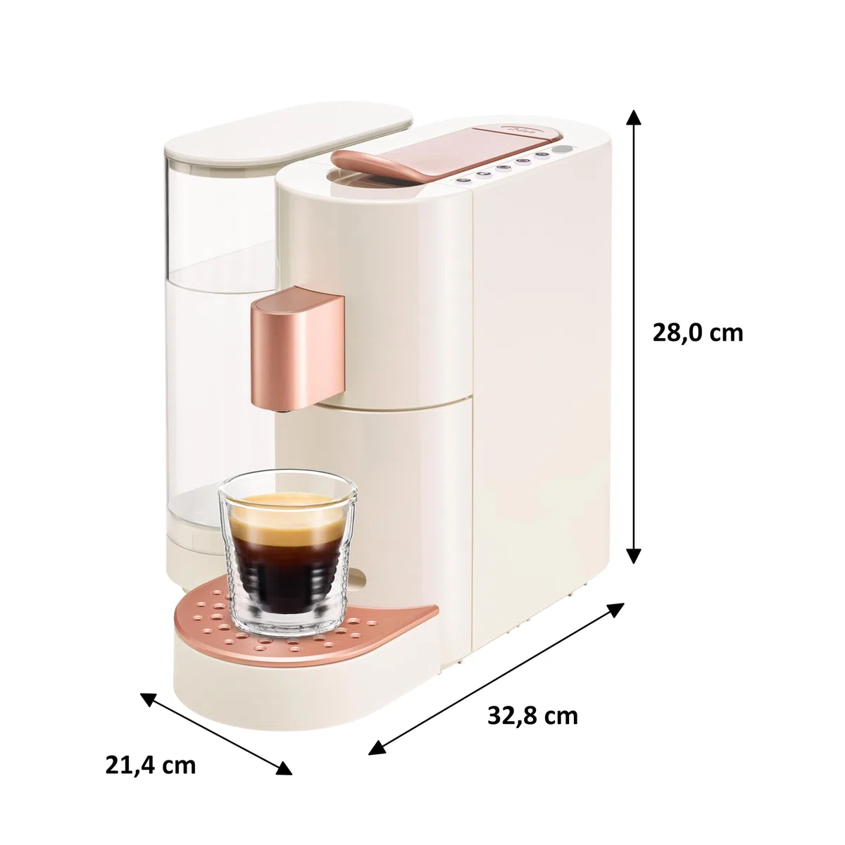 K-FEE TWINS II Máquina de cápsulas para café, té y cacao, cafetera para tazas grandes, calentamiento rápido, depósito de agua de 2,3 litros, 19 bar, beige, oro rosa