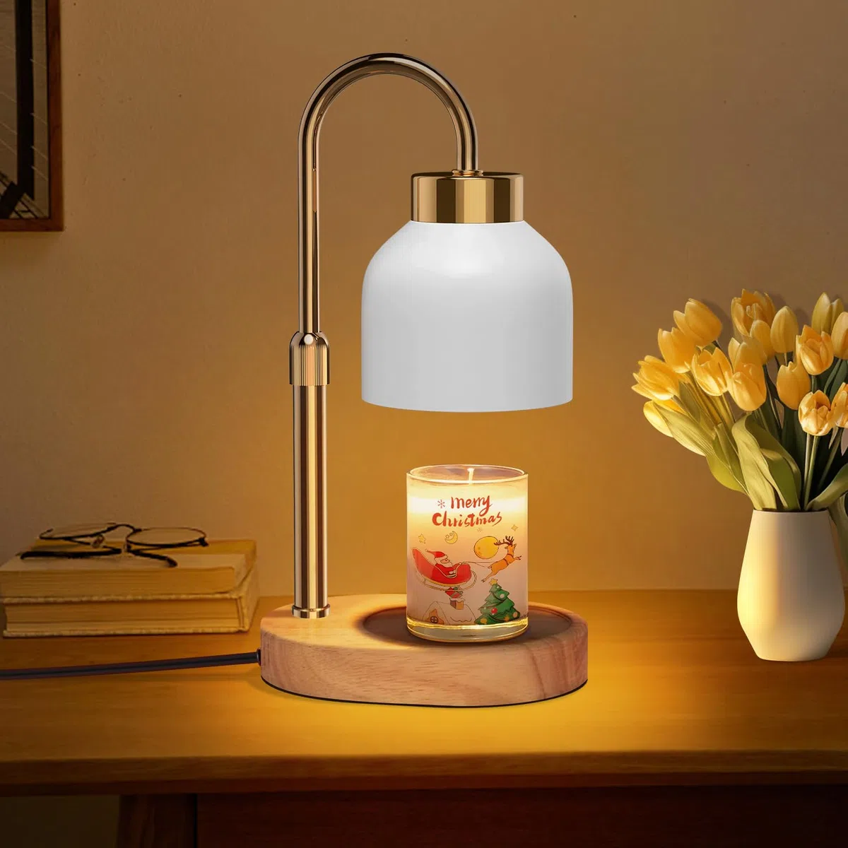 seenlast Lámpara calentadora de velas, calentador eléctrico de luz de vela con regulador de intensidad de temporizador de altura ajustable, lámpara de calentador de cera de vela para Navidad