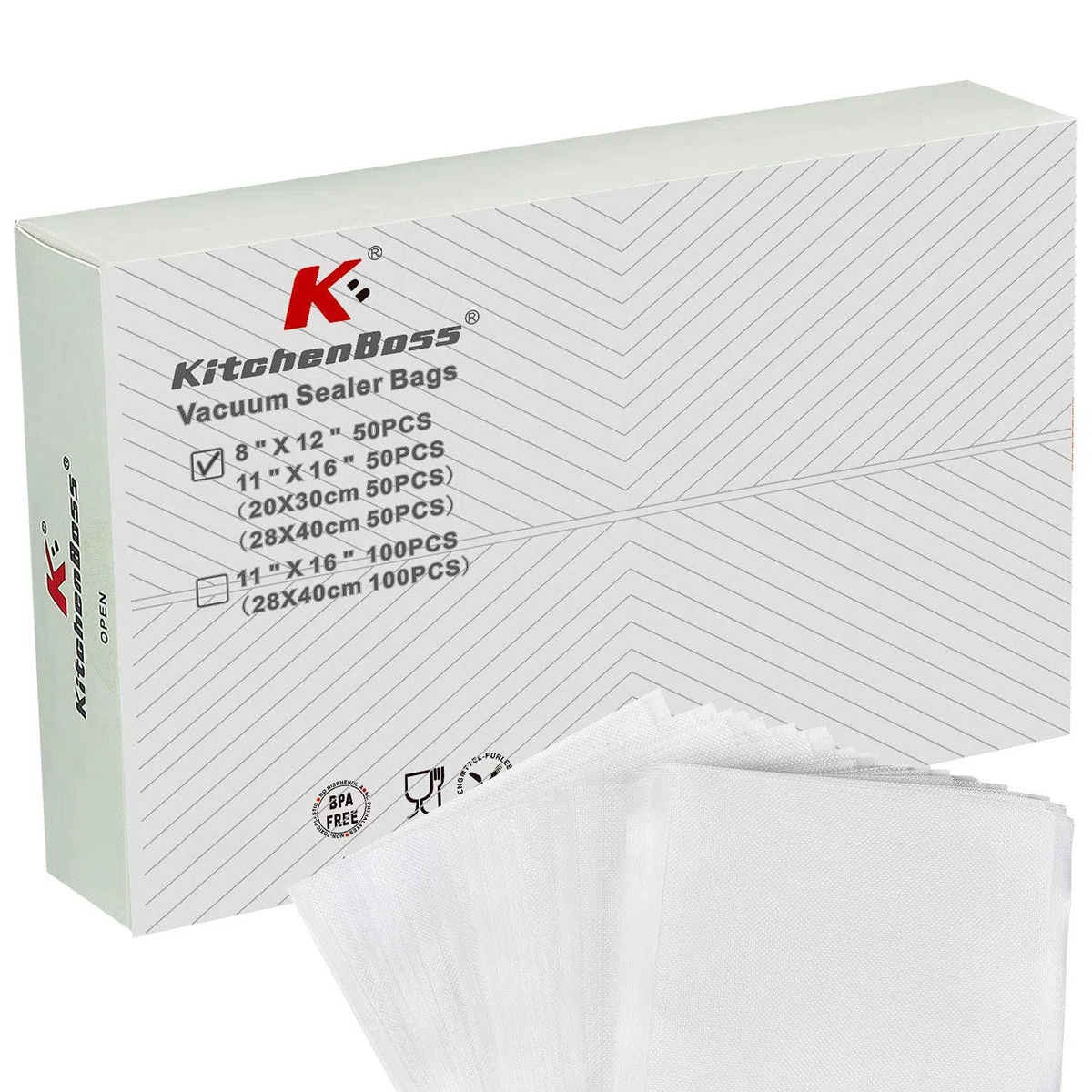 KitchenBoss Bolsas Envasar al Vacio Alimentos: Bolsa Gofrada Envasado al Vacio 50 Bolsas 20 x 30 cm & 50 Bolsas 28 x 40 cm, Bolsas de Vacio Comida