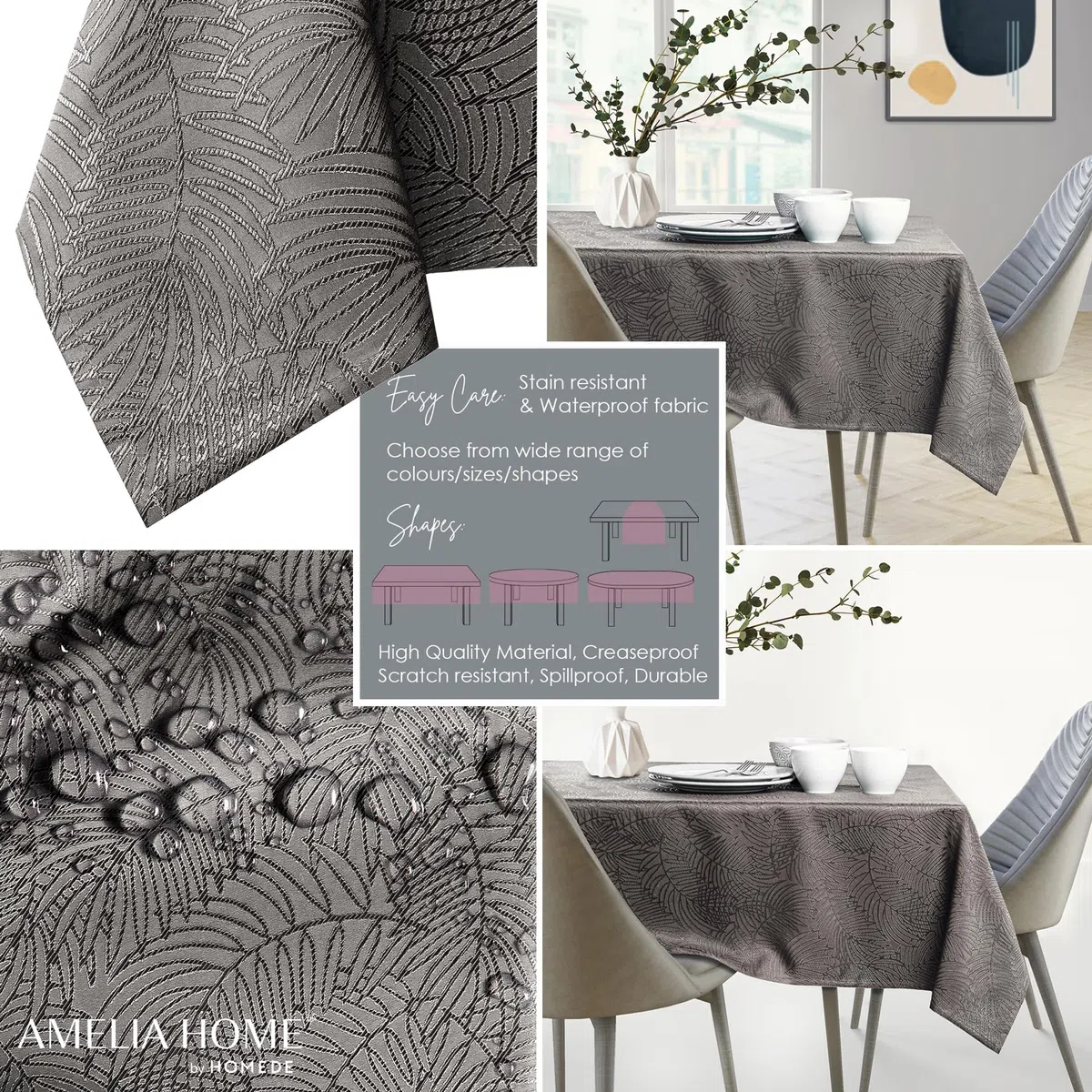 AmeliaHome Mantel con Efecto Loto Resistente al Agua poliéster Cacao Gaia 120x260 cm