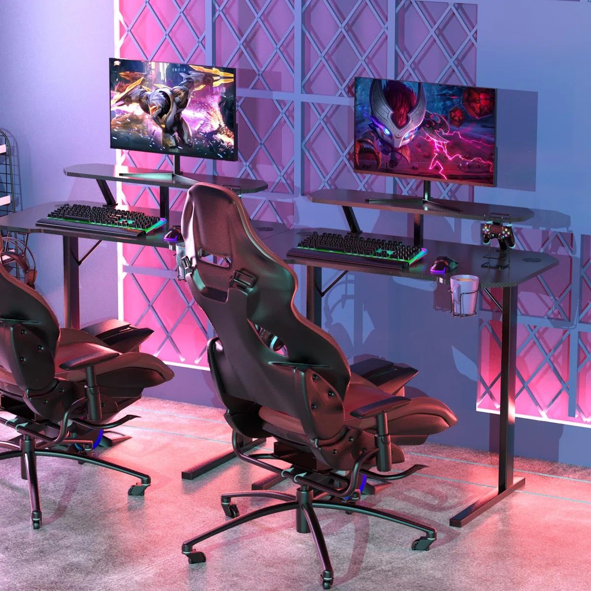 Escritorio Gaming Mesa Escritorio para Computadora Mesa para PC con portavasos y Gancho para Auriculares Escritorio con Soporte para Monitor 100x55x75 cm Negro