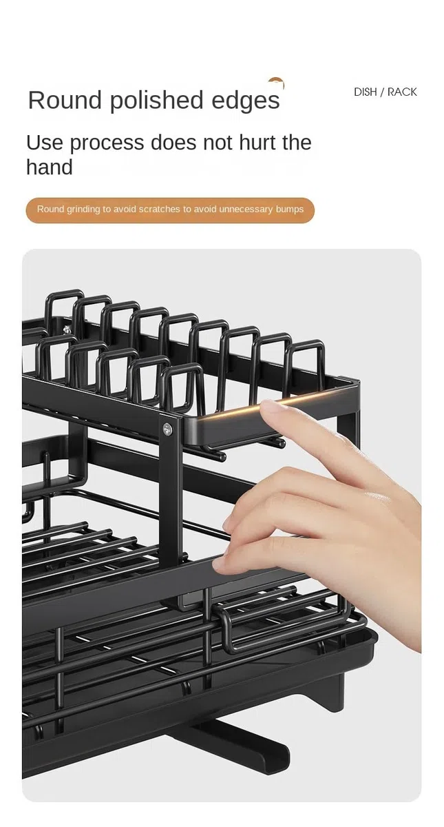 Escurridor de platos negro para encimera de cocina, organizadores de cocina de 2 niveles y almacenamiento para platos, cuencos, cubiertos