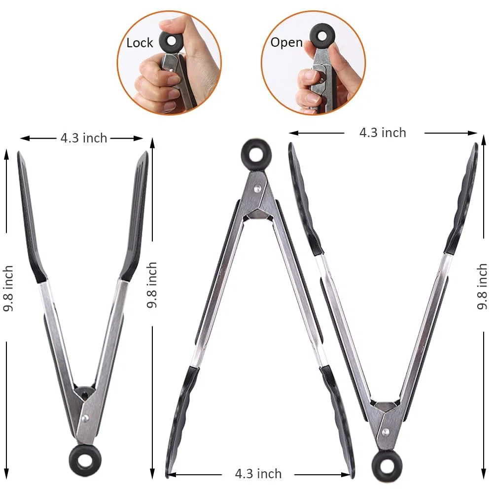 Juego de 3 pinzas de silicona de 9 pulgadas, antiadherentes con puntas de silicona y mango de acero inoxidable, pinzas de cocina para cocinar