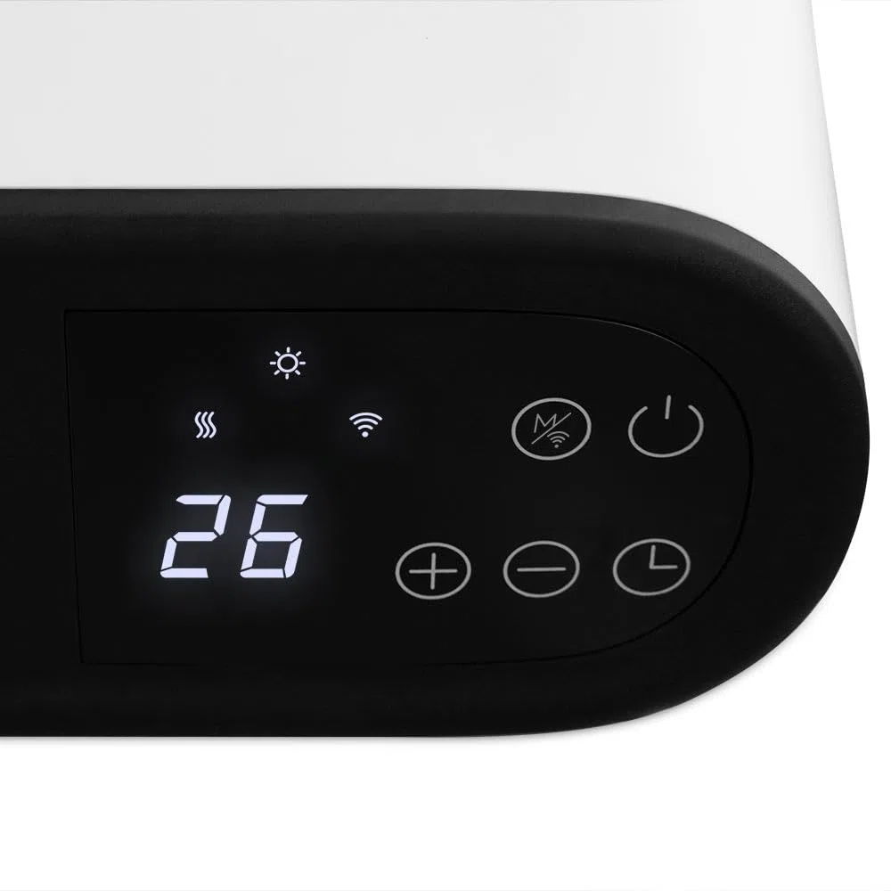 Calefactor cerámico de pared split WIFI. Conexión inalámbrica mediante APP. Especial para baño. Dos niveles calor: 1000-2000W. Termostato digital 10ºC a 35ºC. Mando a distancia