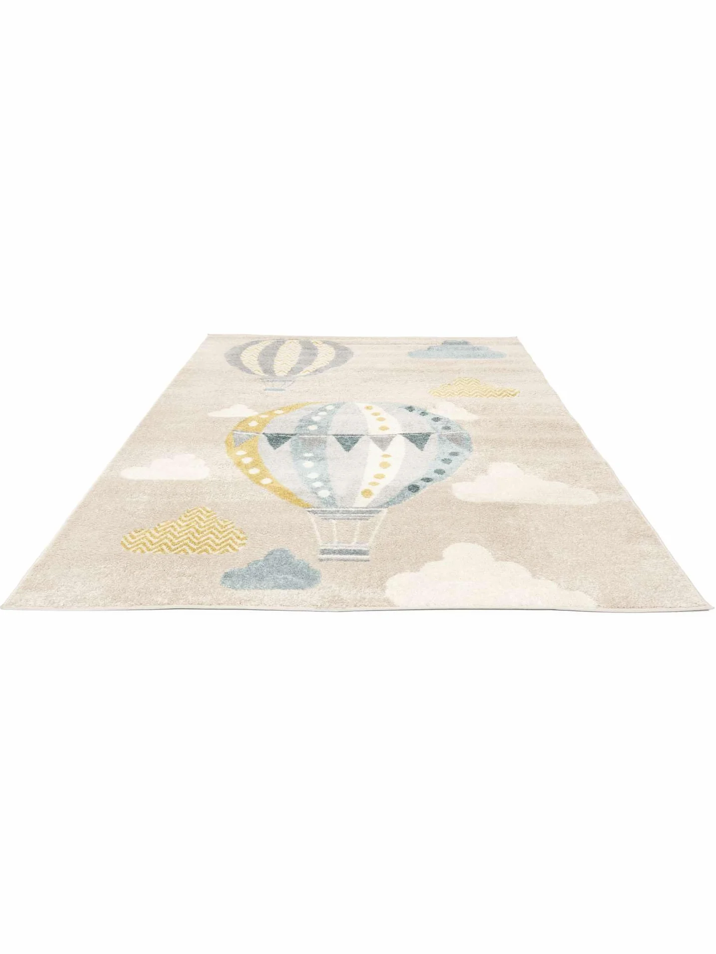 RugVista Balloon Ride, Alfombra Infantil, Modernas Niños, 140 x 200 cm, Rectangular, Pelo Medio, Cuarto del bebé, Limpieza en seco, Sin Productos químicos peligrosos, Beige/Azul
