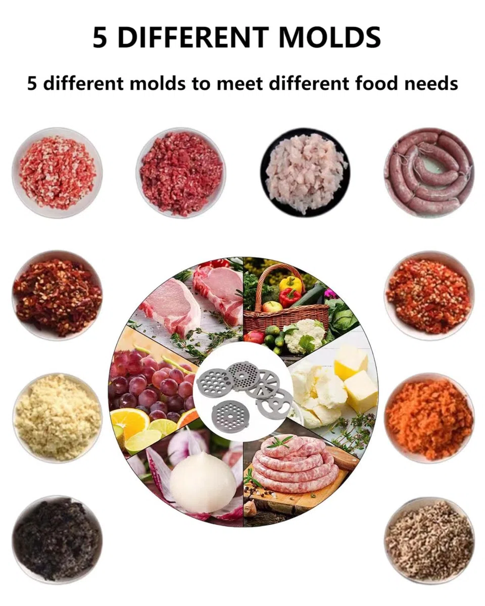 Picadora de carne eléctrica, máquina multifuncional de procesamiento de alimentos, acero inoxidable blanco
