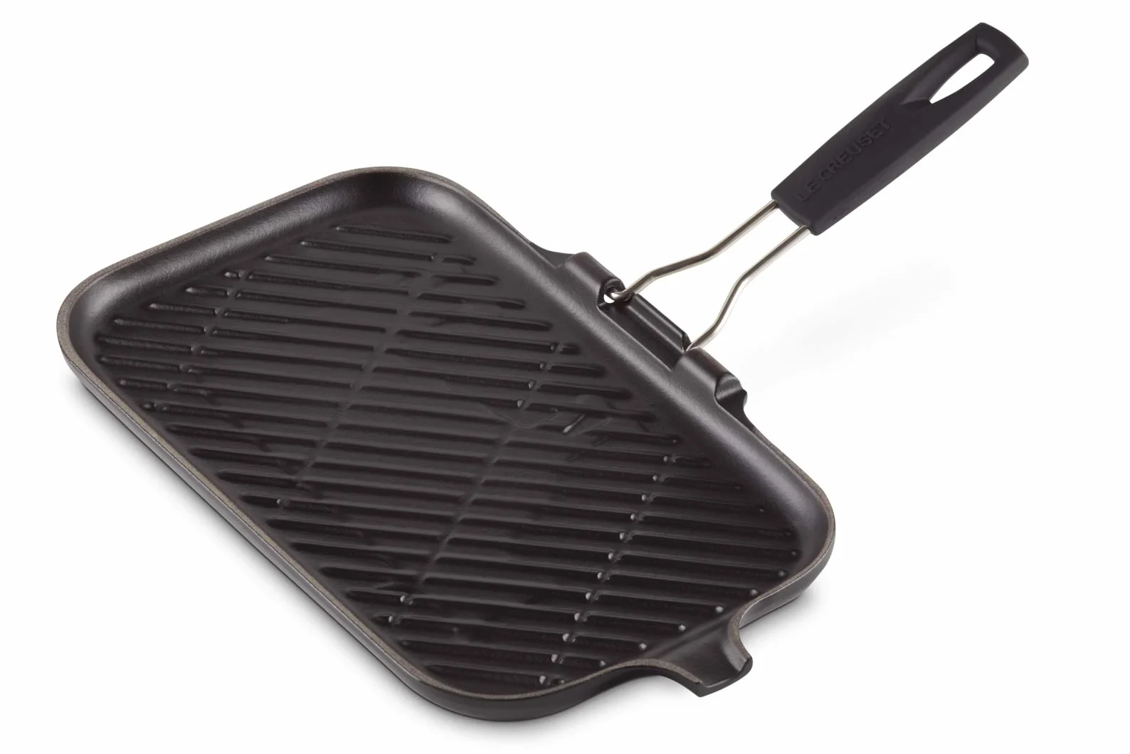 LE CREUSET Parrilla rectangular con mango de silicona de hierro fundido, 36 x 20 cm, Apto para todas las fuentes de calor, incluso inducción, Negro Mate, 20049000000400