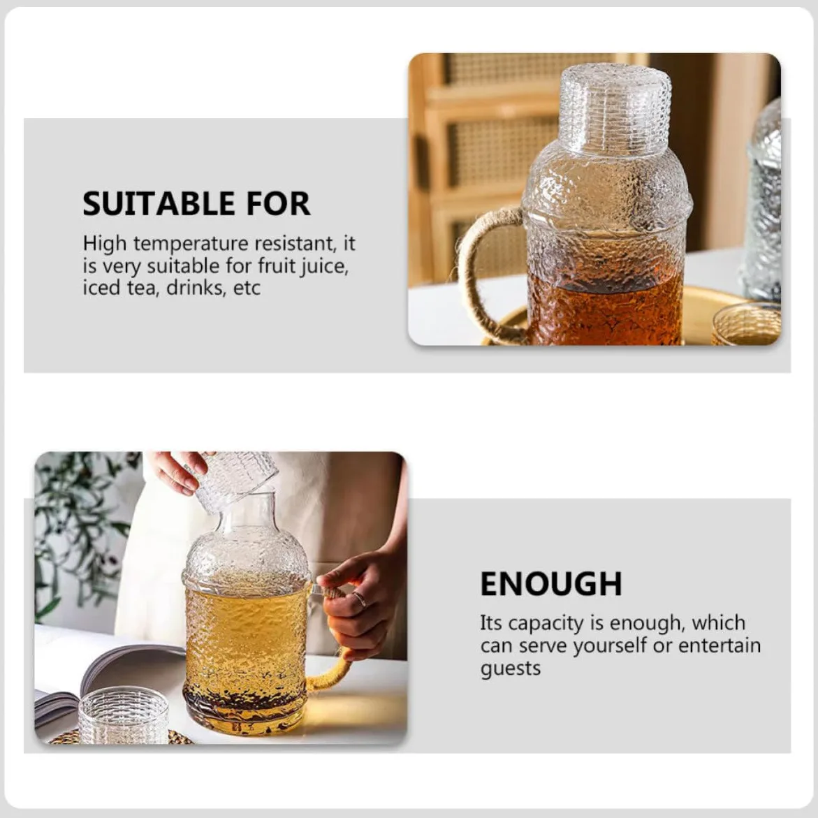 Jarra Diseño de Altas a Vidrio Temperaturas Agua Resistente Capacidad de 2l y Fácil de Verter y Resistente a Roturas para Fiestas Hogar