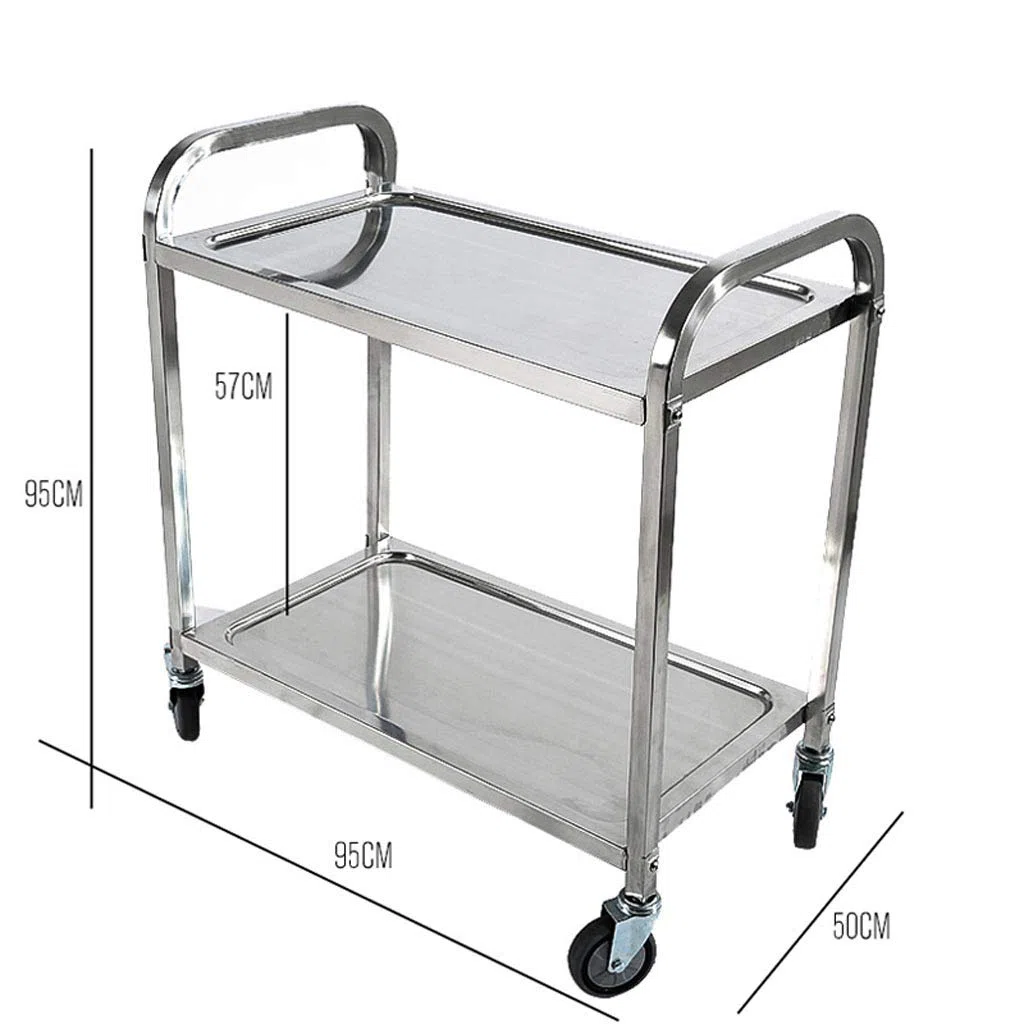 Carrito de servicio de acero inoxidable de 2 niveles, carrito de recogida de platos de restaurante, carrito de vino para hoteles, carrito de entrega para un servicio y nización eficientes