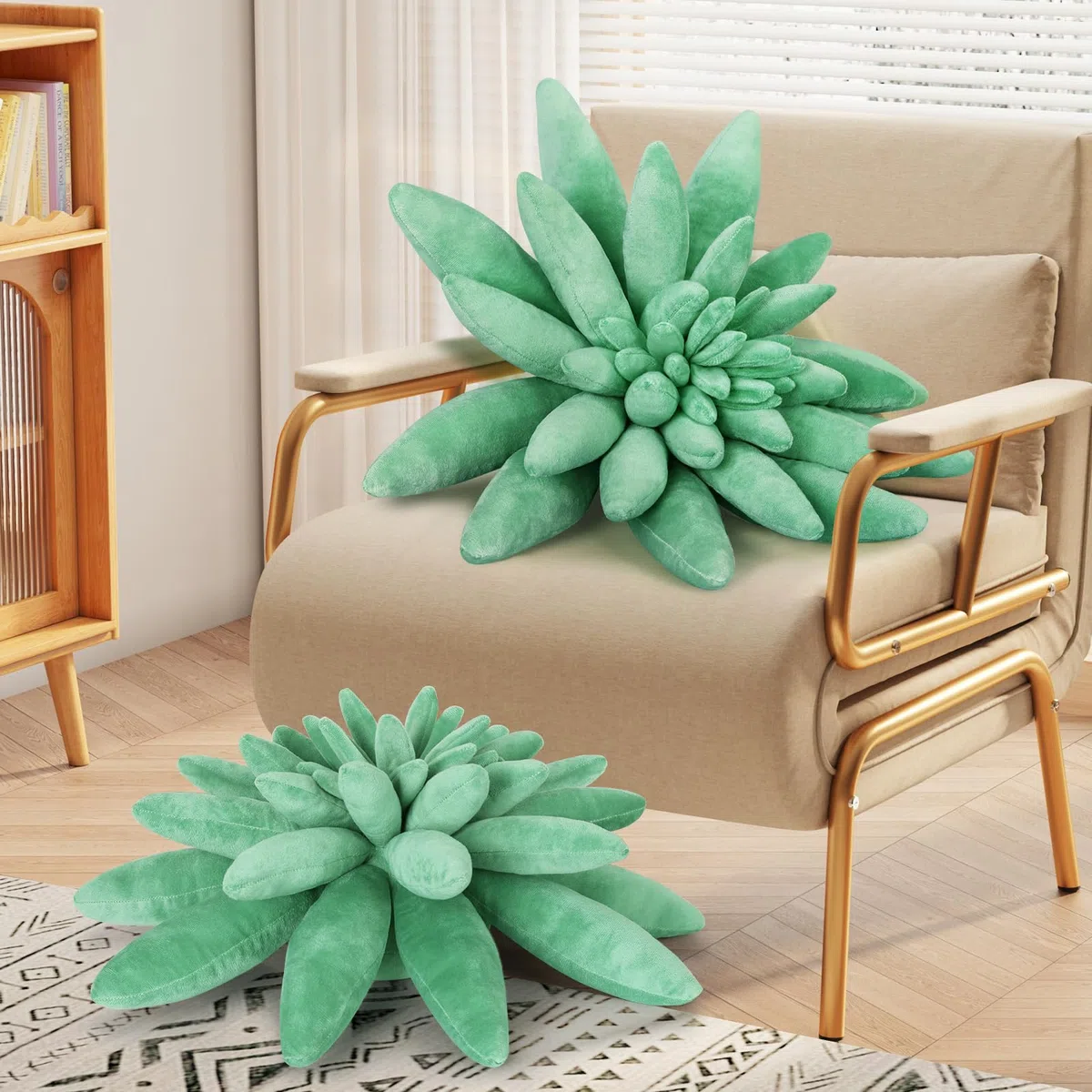 OtGalk Almohadas de suculentas, almohada decorativa de felpa cosida a mano, cojín de felpa 3D, almohada con forma de plantas, para dormitorio y decoración del hogar, 55 cm