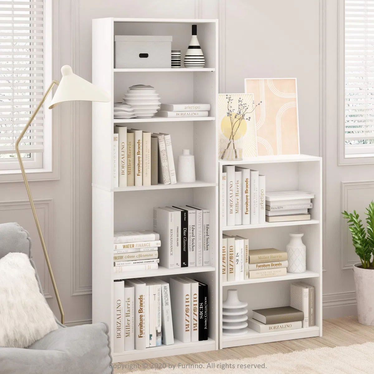 Furinno Jaya Estantería, Librero de 3 niveles con Repisas Ajustables, 24.1 x 62.2 x 102.4 cm, para organización y almacenamiento, para sala de estar, dormitorio y oficina en casa, Blanco