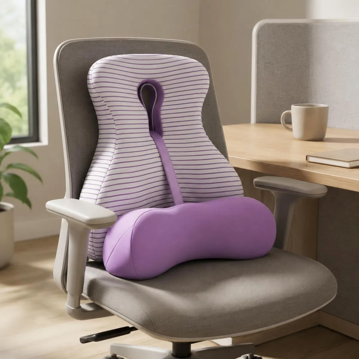 Amagogo Cojín Lumbar de Apoyo Respaldo Almohada Soporte Cojín con Centro Abierto para Ventilación y Descarga de Presión Espuma Viscoelástica de Moldeado, Gris, 42 14 49 Cm