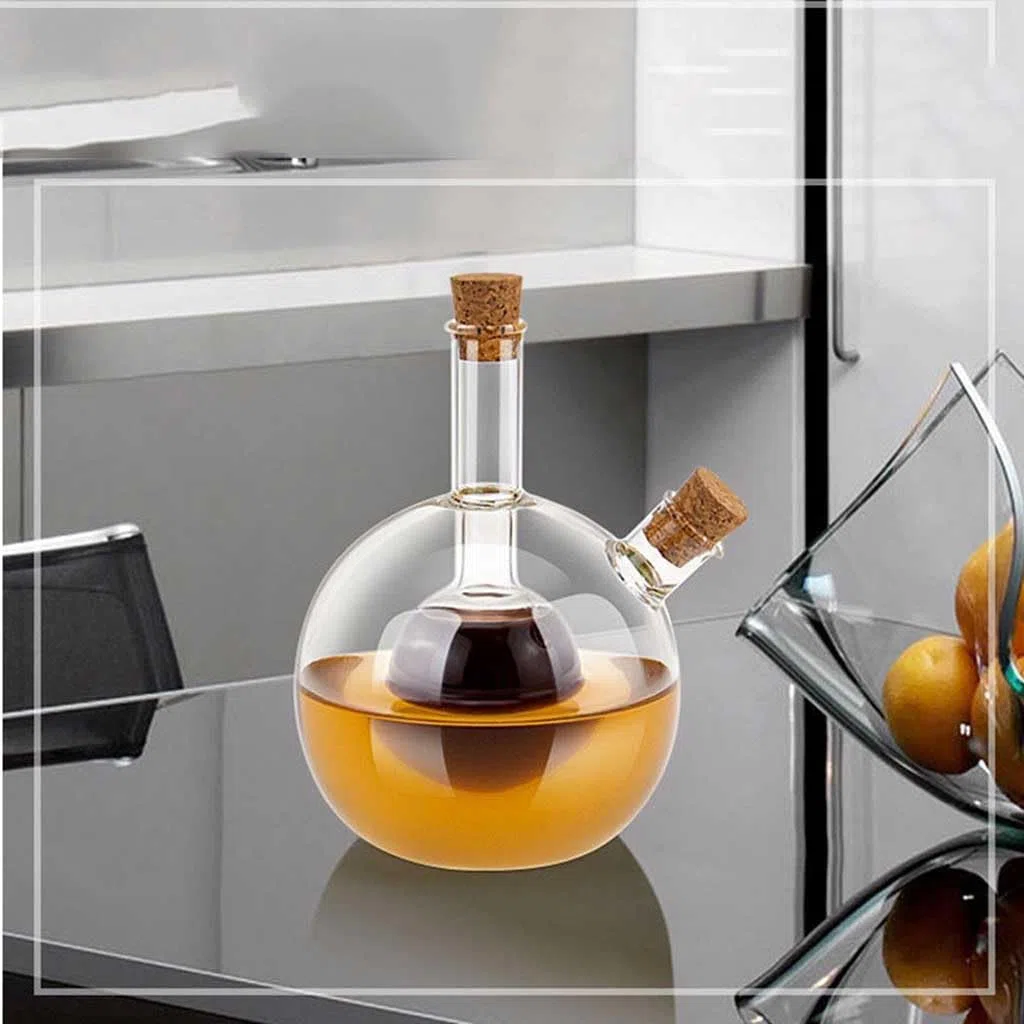 Botella de Vidrio dispensador de Aceite y vinagre, Botellas dispensadoras de Aceite y vinagre de Vidrio 2 en 1, Paquete de 1 con Tapa de Corcho, 6,3 Pulgadas, 4 Modelos(A Model)