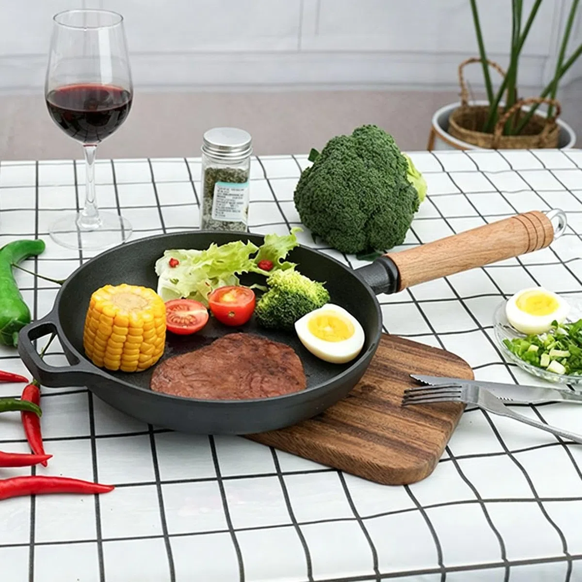 Sartenes De Hierro Fundido Ergonómico Antiadherente Con Mango De Madera | Plancha Grill Cocina Para Hornear Tortilla Pescado Huevos Panqueques Bistecs Hogar Restaurante Camping Cocina