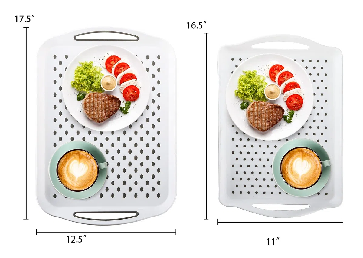 TOPZEA Paquete de 2 bandejas antideslizantes para servir alimentos con asa, 16.5 x 11 pulgadas, bandeja rectangular de plástico para servir restaurante, cafetería, comida rápida, bandeja de desayuno