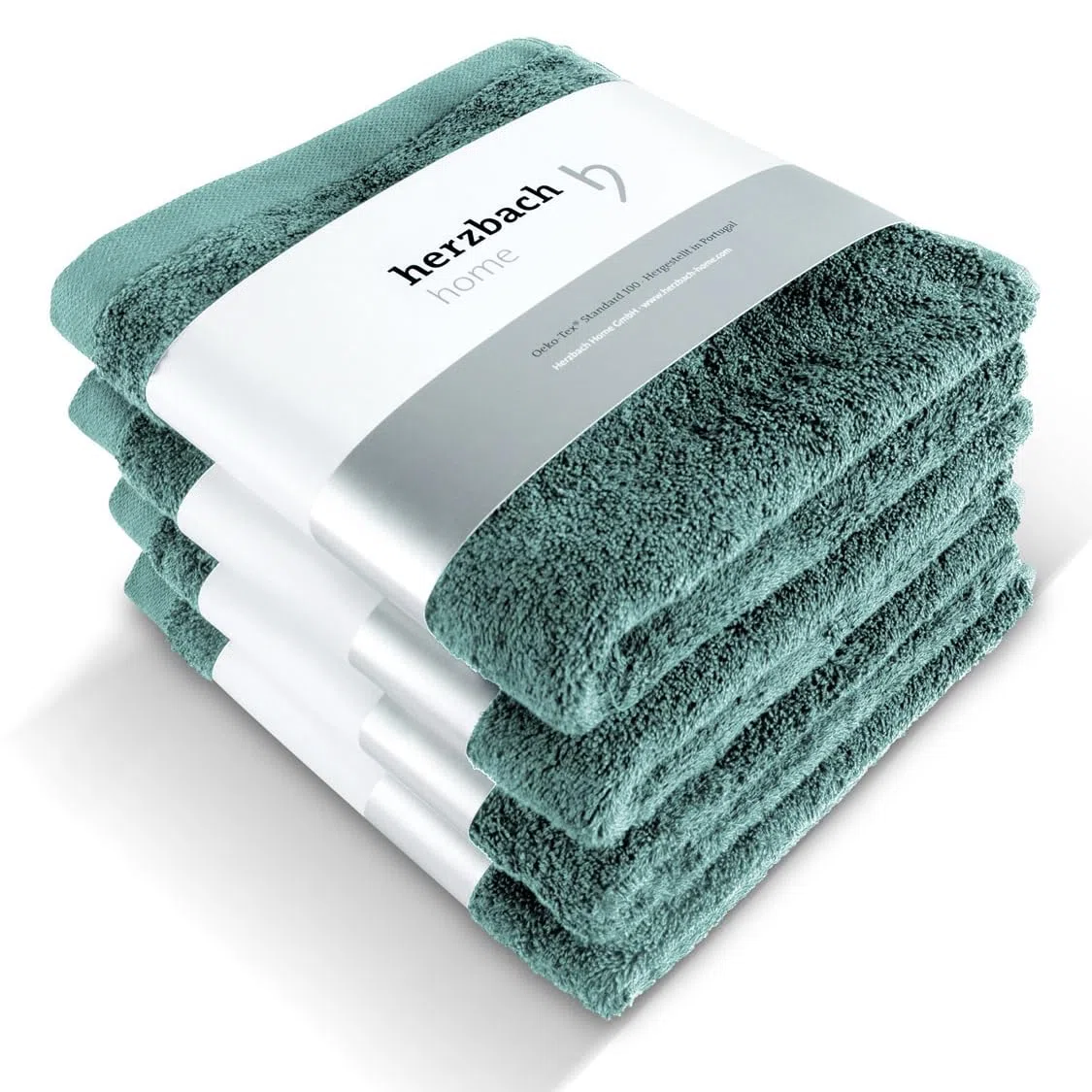 herzbach home Toallas Premium 50 x 100 cm Juego de 4 (Verde océano), Suave y húmedo; Toallas absorbentes de la Mejor algodón | Extra suave y absorbente, duradero y fácil de limpiar, con colgador, gramaje de 550 g/m², fabricado en porugal