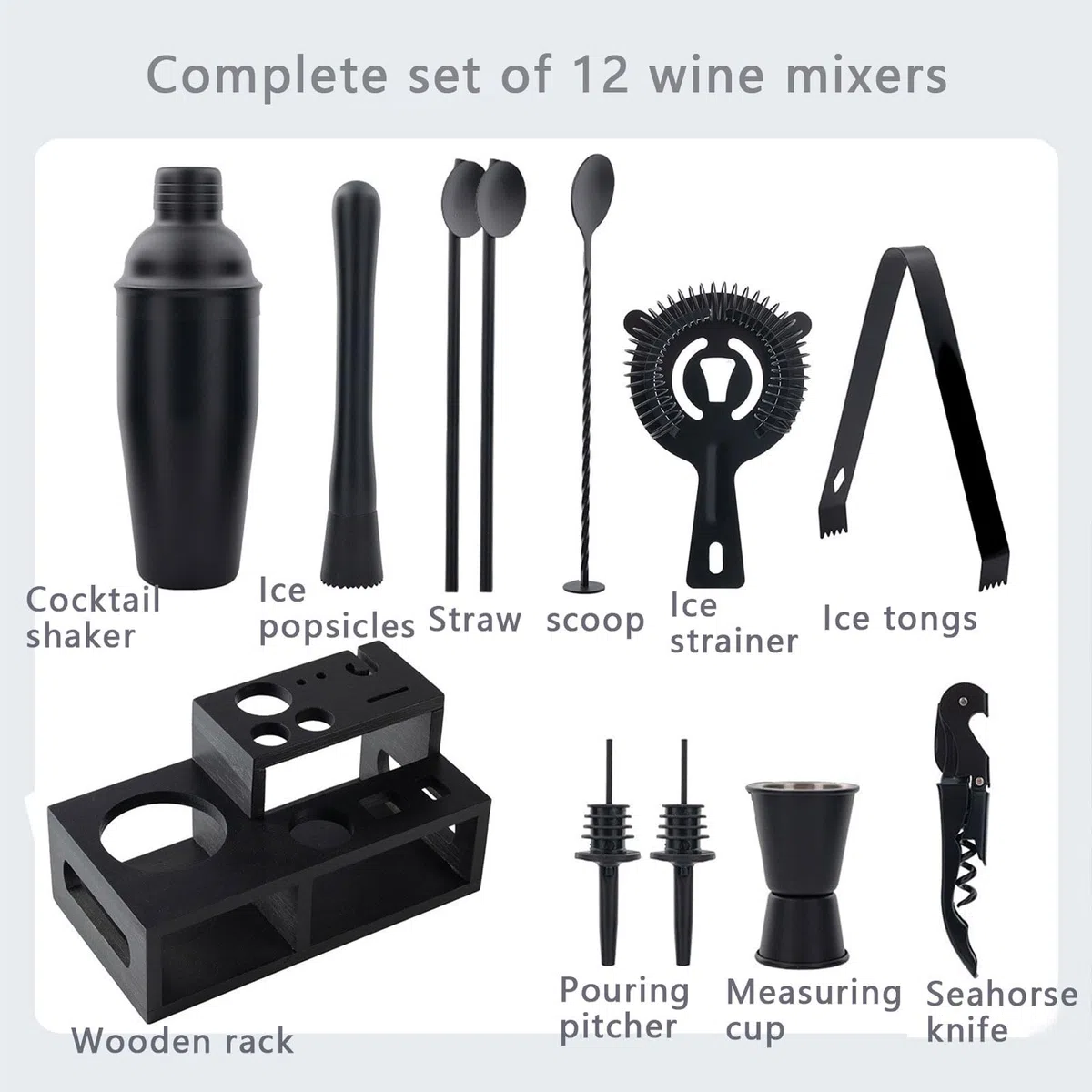 Coctelera para Cócteles Kit 12 piezas Profesional Barman Herramientas Con Soporte con Mortero de Cóctel Accesorios Profesional Cóctel Recetas set de regalo para Mezclar Bebidas,Barra,hogar,Fiestas