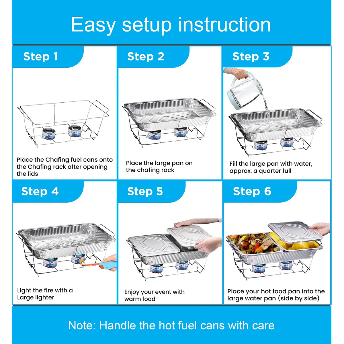 Juego de platos desechables para bufé, calentadores de alimentos para fiestas, 33 piezas completas de servidores de rozaduras con cubiertas, suministros de catering con sartenes de tamaño completo (9