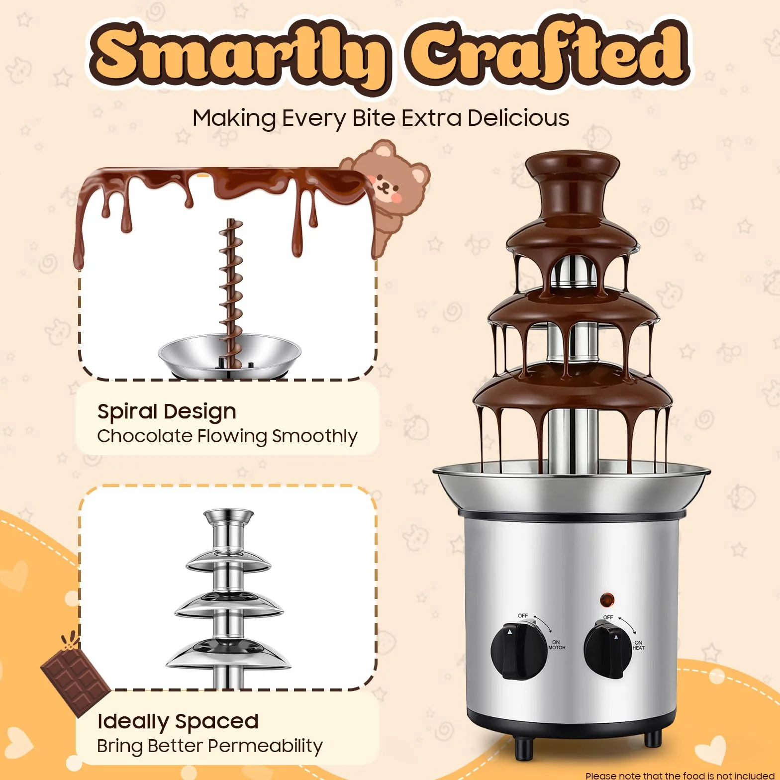 Fuente de chocolate eléctrica de 4 niveles, con función de fusión y función de mantenimiento del calor, acero inoxidable, fondue de chocolate