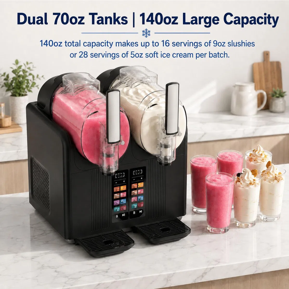 Máquina de granizados y Helado Suave 2 en 1 Black | 7 modos doble depósito autolimpieza para batidos malteadas cócteles margaritas y helados