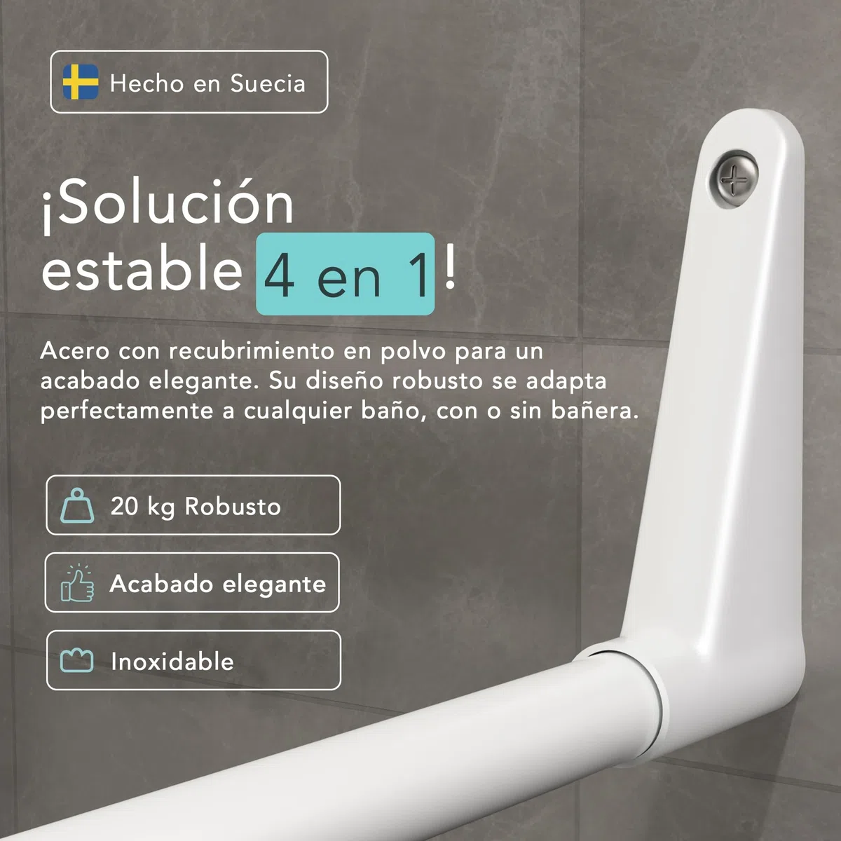 Erica Barra para Cortina de Ducha en Forma de U de 70x165x70cm, Barra para Cortina de Baño para Bañera sin Soporte en el Techo, Recubierta de Plástico sin PVC, Inoxidable (Blanco)