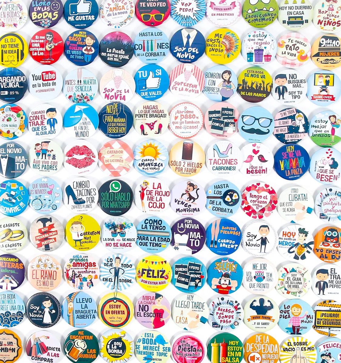 100 Chapas con 100 frases diferentes para bodas Pack de alfiler Regalo Invitados Divertido Personalizado Detalle