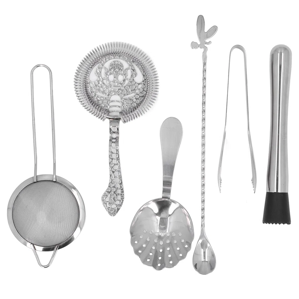 Juego de Coctelera de 11 Piezas, Kit Barra Acero Inoxidable con Herramientas Mezcladoras, Coctelera, Martillo Hielo, Colador, Cuchara para Fiesta Coctelería en Casa (Plata)