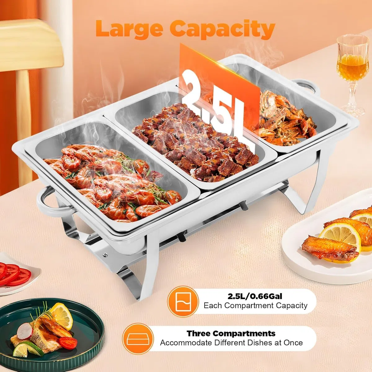 para Servir Variedad Platos Mantener Caliente, Chafing Dish, Calentador de Buffet de Acero Inoxidable, para Fiestas, Catering, Banquetes (1 Unidades, 3 x GN 1/3) [Robusto