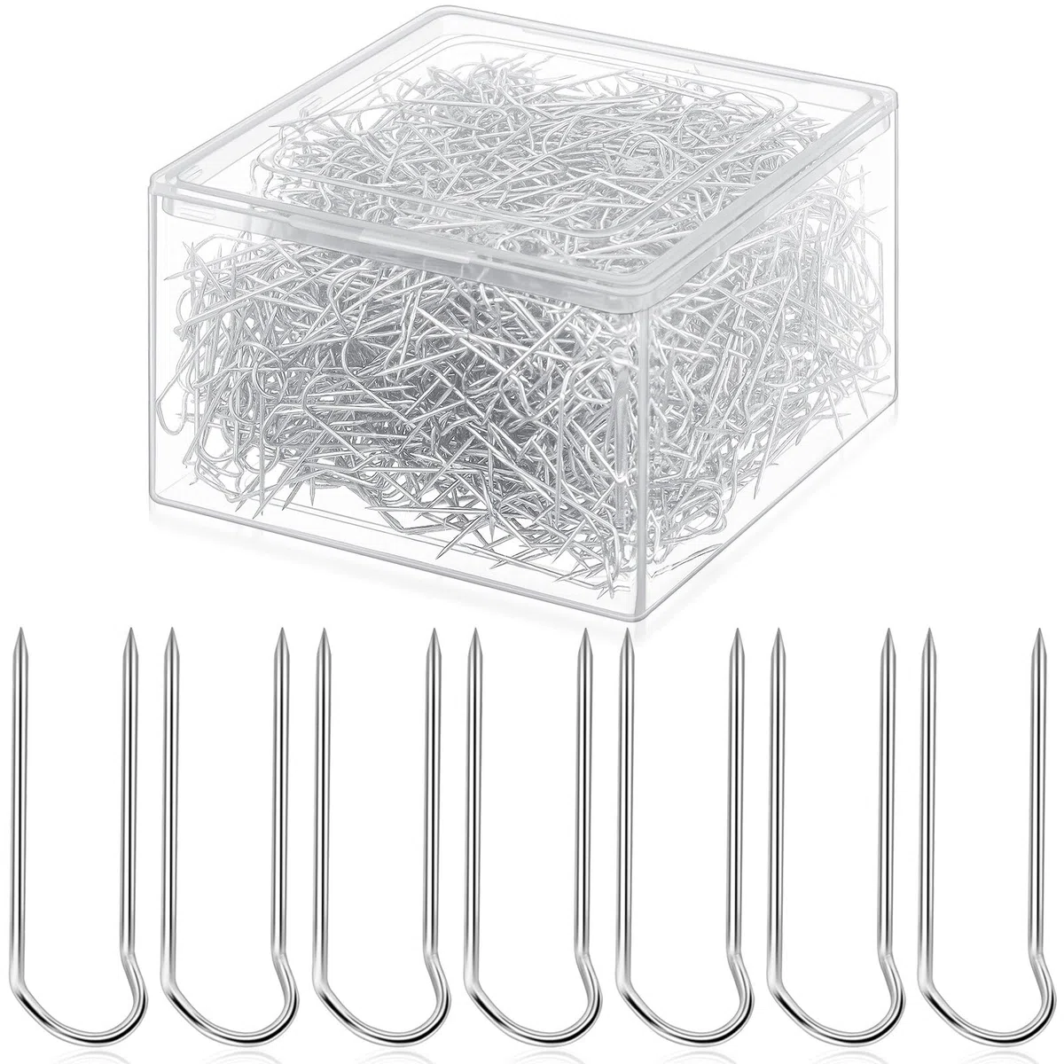 1000 pines en forma de U para acolchar, costura, alfileres de costura de doble bloqueo para caja de sombra, alfileres rectos multiusos en U para manualidades, tela, acero inoxidable, agujas de