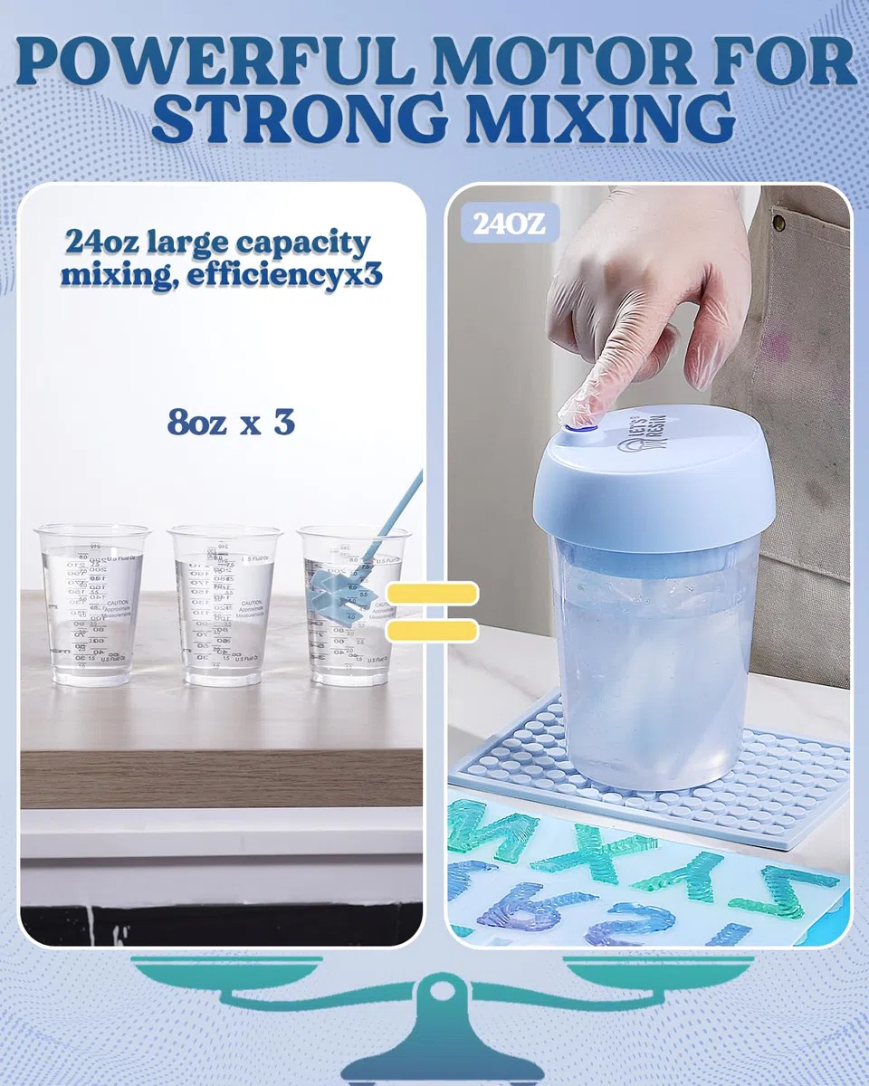 LET'S RESIN Mezclador de resina automático mejorado, mezclador epoxi manos libres fácil de limpiar con taza de mezcla de silicona, mezclador eléctrico recargable de resina epoxi para 24 onzas líquidas