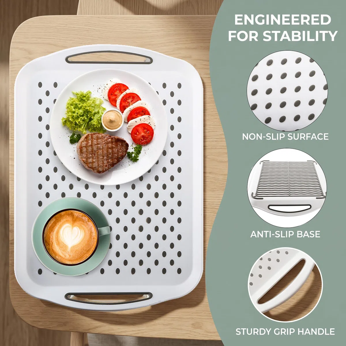 TOPZEA Paquete de 2 bandejas antideslizantes para servir alimentos con asa, 16.5 x 11 pulgadas, bandeja rectangular de plástico para servir restaurante, cafetería, comida rápida, bandeja de desayuno
