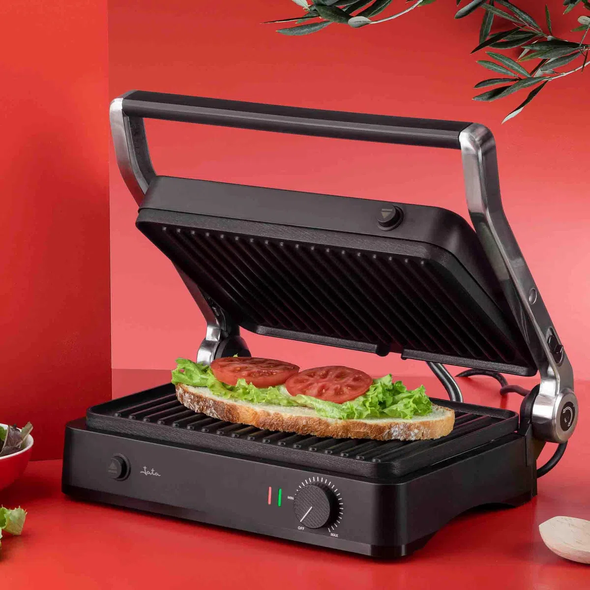 JATA JEGR1450 - Parilla Eléctrica. Grill. Sandwichera. Panini. 2000 W. Apertura 180º. Placas EXTRAÍBLES rayadas antiadherentes: 29,6 x 21,8 cm. Bandeja Recogegrasa.
