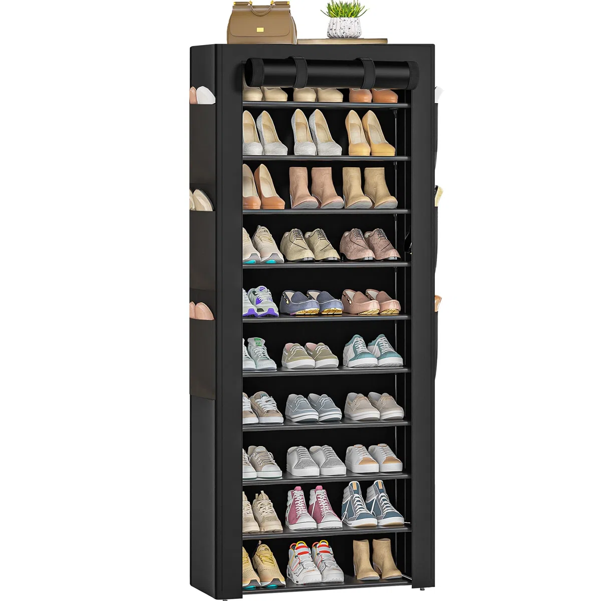 OYREL Zapatero Tela de 11 Niveles, Organizador de Zapatos con Funda de Tela,Zapatero Grande y Alto para 36-41 Pares, con Bolsillo Lateral Grande en Ambos Lados, para Armario Entrada