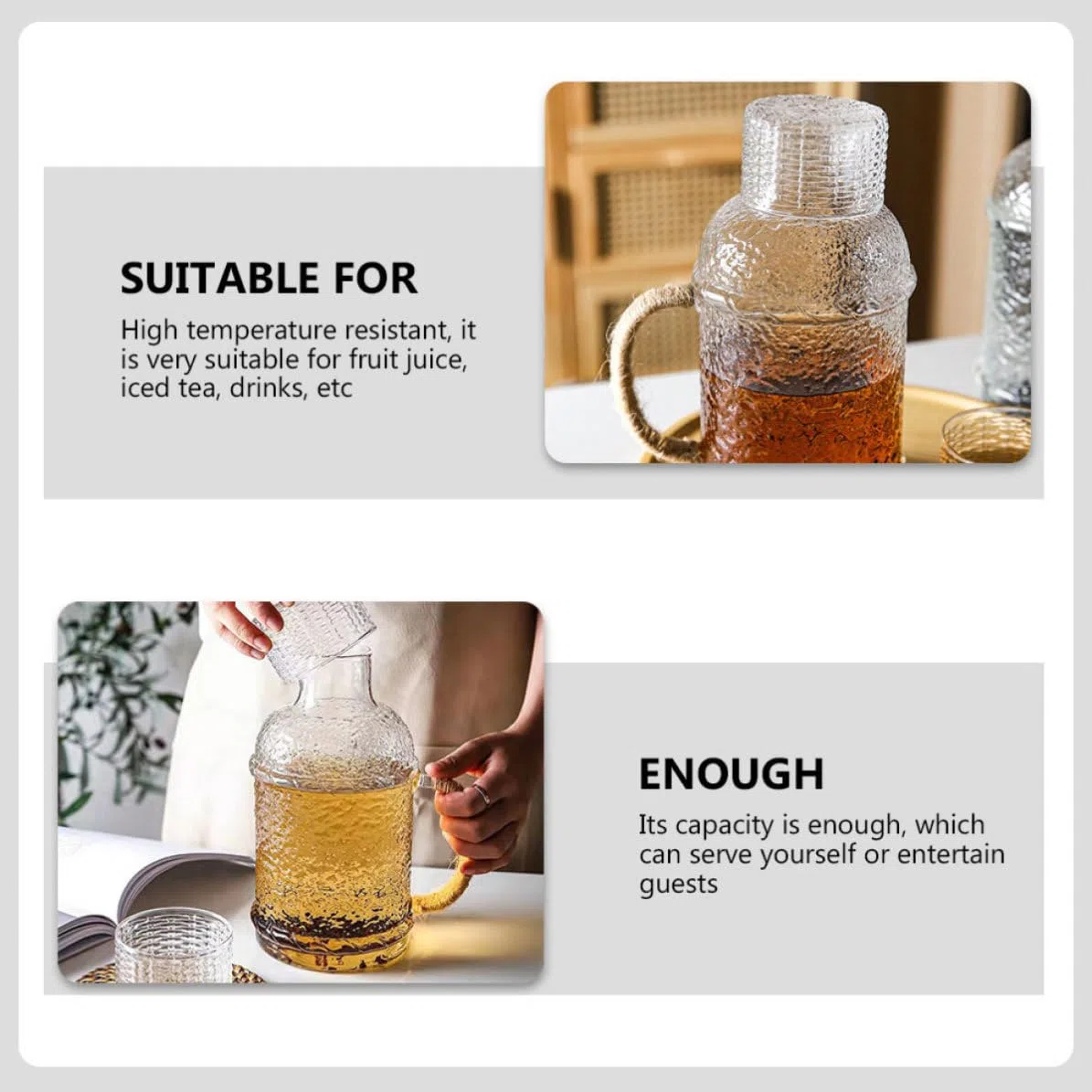DOITOOL Jarra de Agua Tapa Antideslizante 2l de Vidrio Resistente al Calor Set de 1 unidad Robusta y Elegante para Uso Doméstico y Fiestas