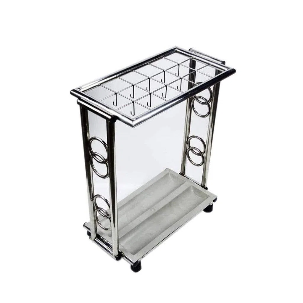 Home - Soporte para paraguas con bandeja de agua extraíble, estante decorativo de metal independiente para entrada, colección de lluvia, solución de almacenamiento elegante y funcional