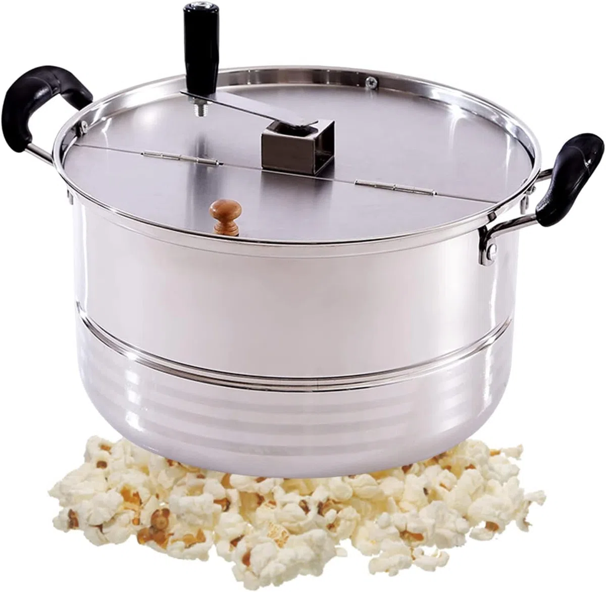 Olla para palomitas de maíz mezclada Manual, Máquina de palomitas de gas para estufa, Máquina de palomitas manual antiadherente comercial de acero inoxidable
