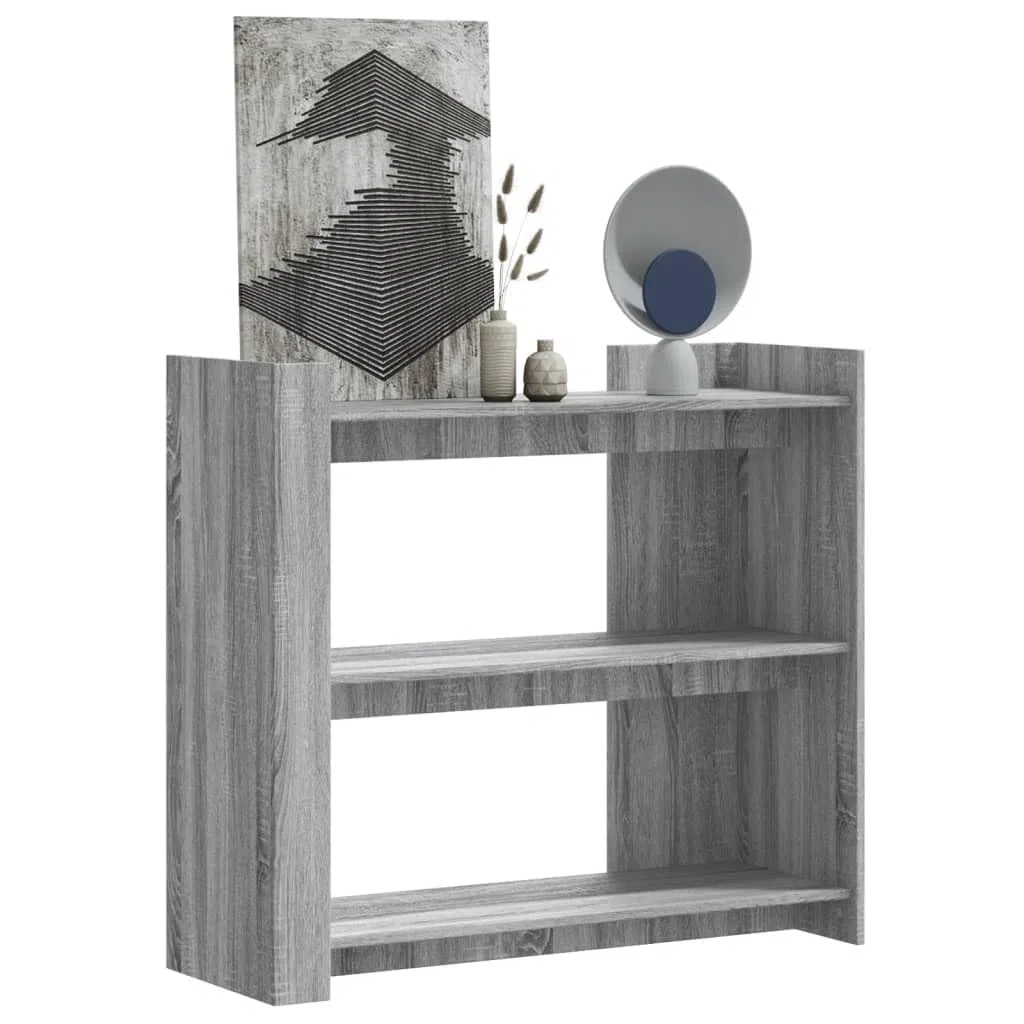 Mesa de consola clásica de madera gris Sonoma para el apartamento como mesa de pasillo con espacio de almacenamiento para fotos y plantas, dimensiones 100 x 35 x 90 cm