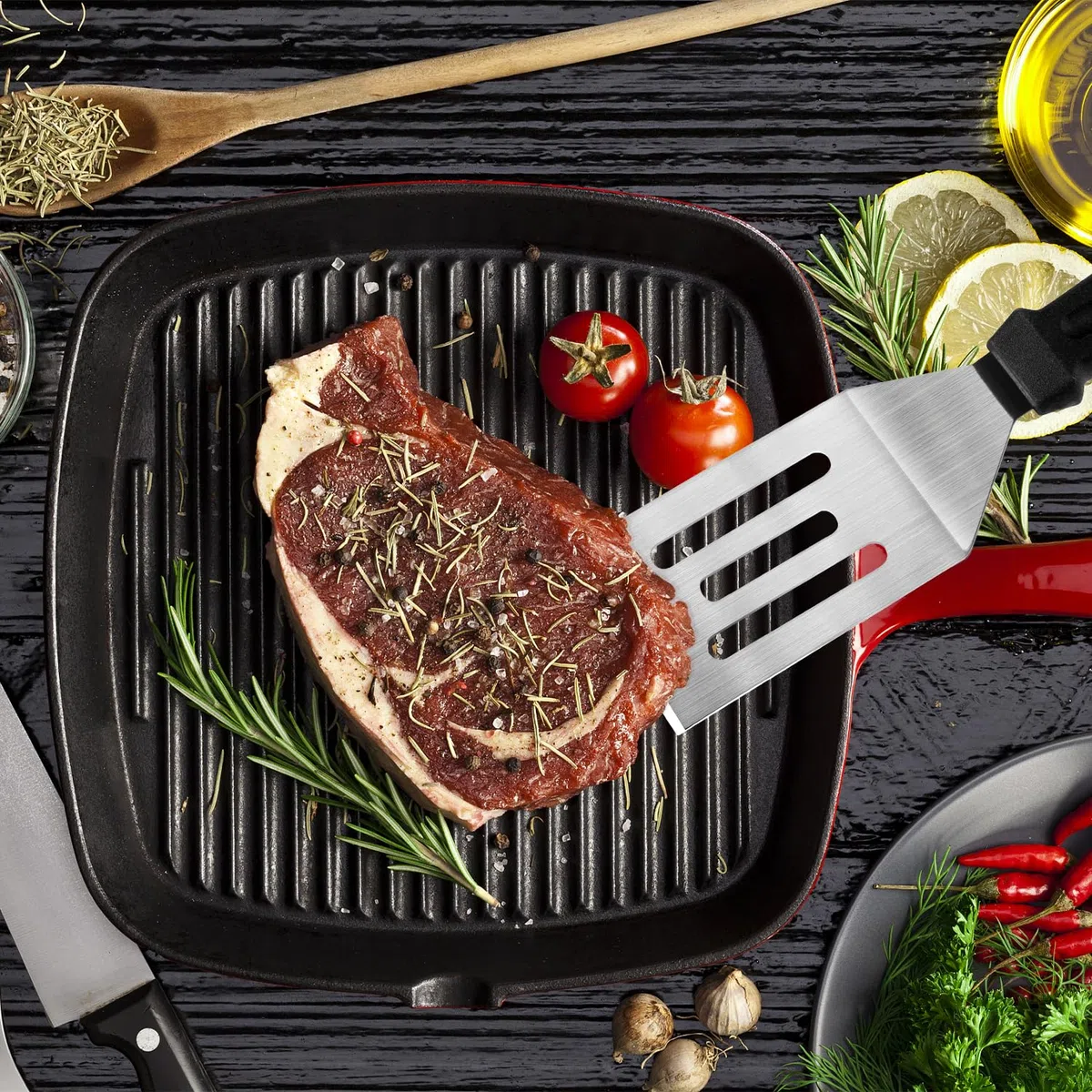 Espátula pequeña de 2 piezas, mini espátula de servir para uso en cocina, espátula de metal para servir y girar, ideal para panqueques, brownies, postres, galletas, huevos o sartenes pequeñas