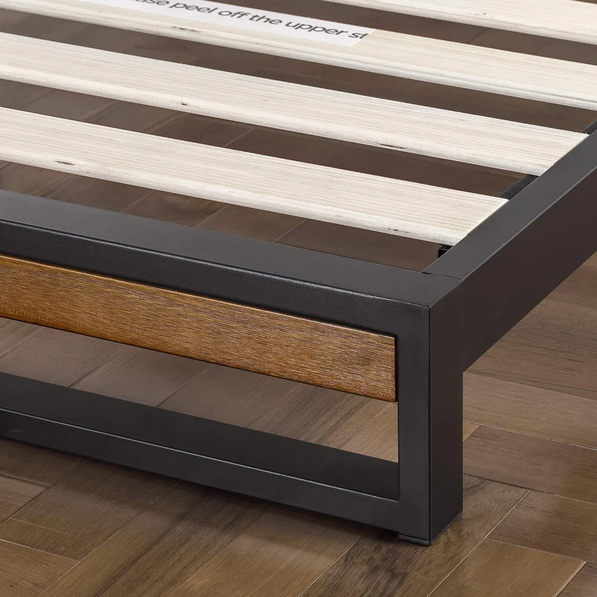 Zinus Estructura de Cama de Metal Acero y Madera Maciza Suzanne de 18 cm, Somier de Láminas de Madera, para Adultos, Niños, Adolescentes, Montaje Sencillo, 90 x 190 cm, Castaño