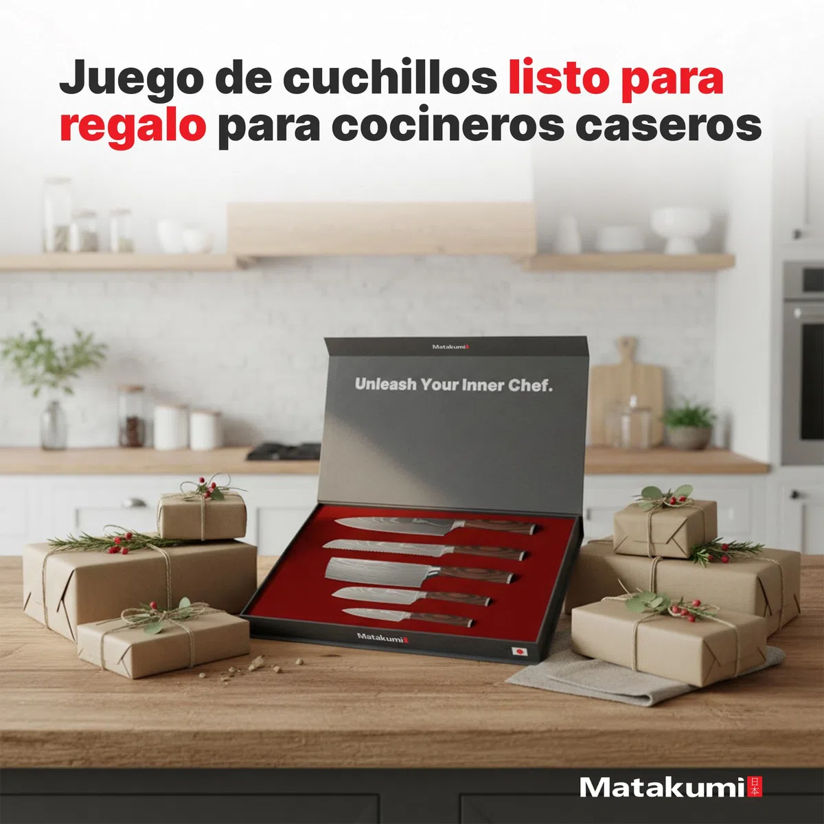 Matakumi juego de cuchillos de cocina con diseño damasco grabado, hojas afiladas de acero al carbono con mangos ergonómicos para uso duradero, juego de 5 piezas set de cuchillos de cocina profesional