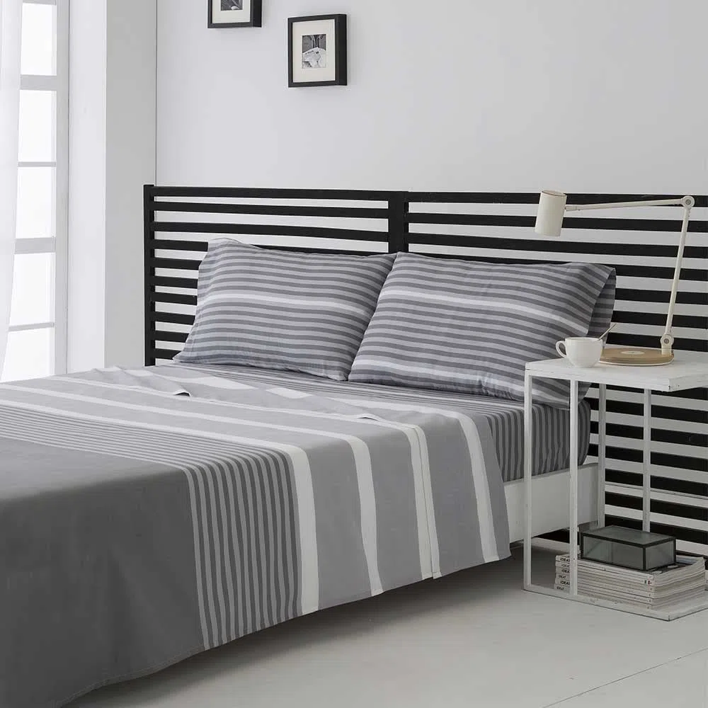 COTTON ARTean Juego sábanas Cama 200 Algodón Poliéster GAUNA Gris | Incluye 4 piezas: encimera, bajera ajustable, 2 fundas de almohada. Certificado OEKO-TEX