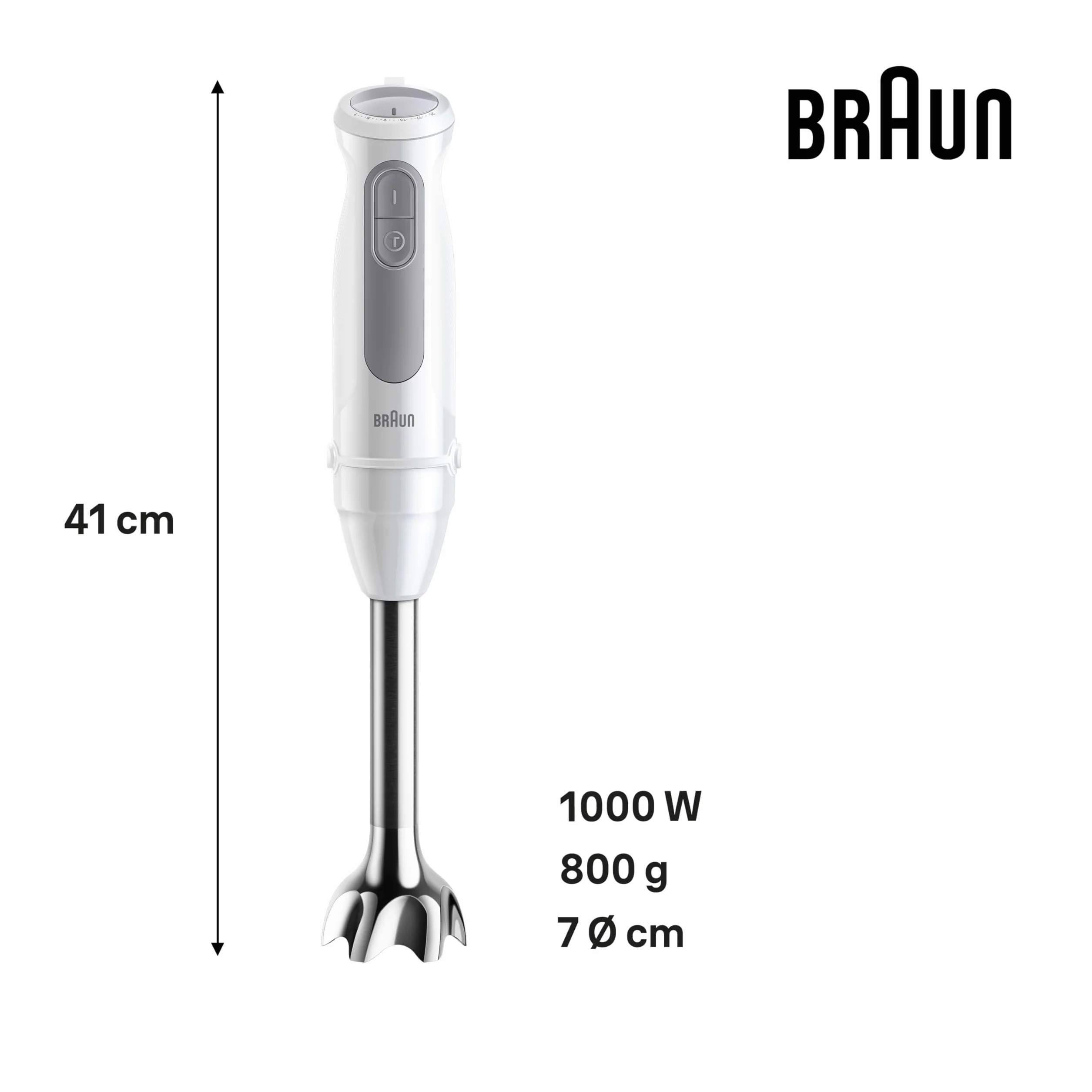 Braun Minipimer MultiQuick 5 - Batidora de mano con picadora y varilla para sopas, batidos y smoothies, 21 velocidades + Turbo, picadora 500ml, vaso medidor 600ml, 1000W, blanco (MQ50236M)