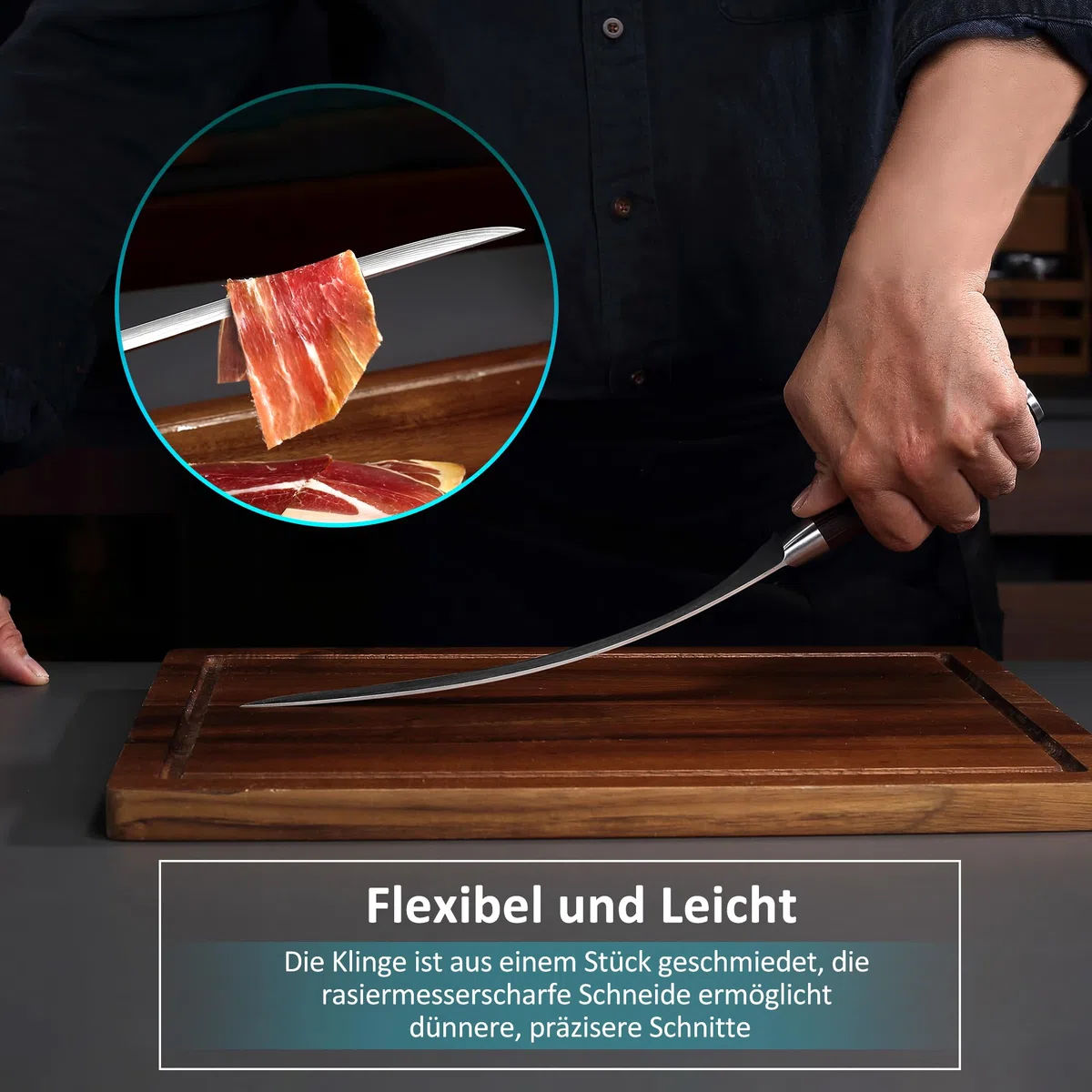 PAUDIN Cuchillo jamonero 25cm, cuchillo de cocina profesional de acero inoxidable alemán 1.4116 - hoja de precisión para lonchas finísimas, afilado cuchillo de trinchar con mango ergonómico de madera