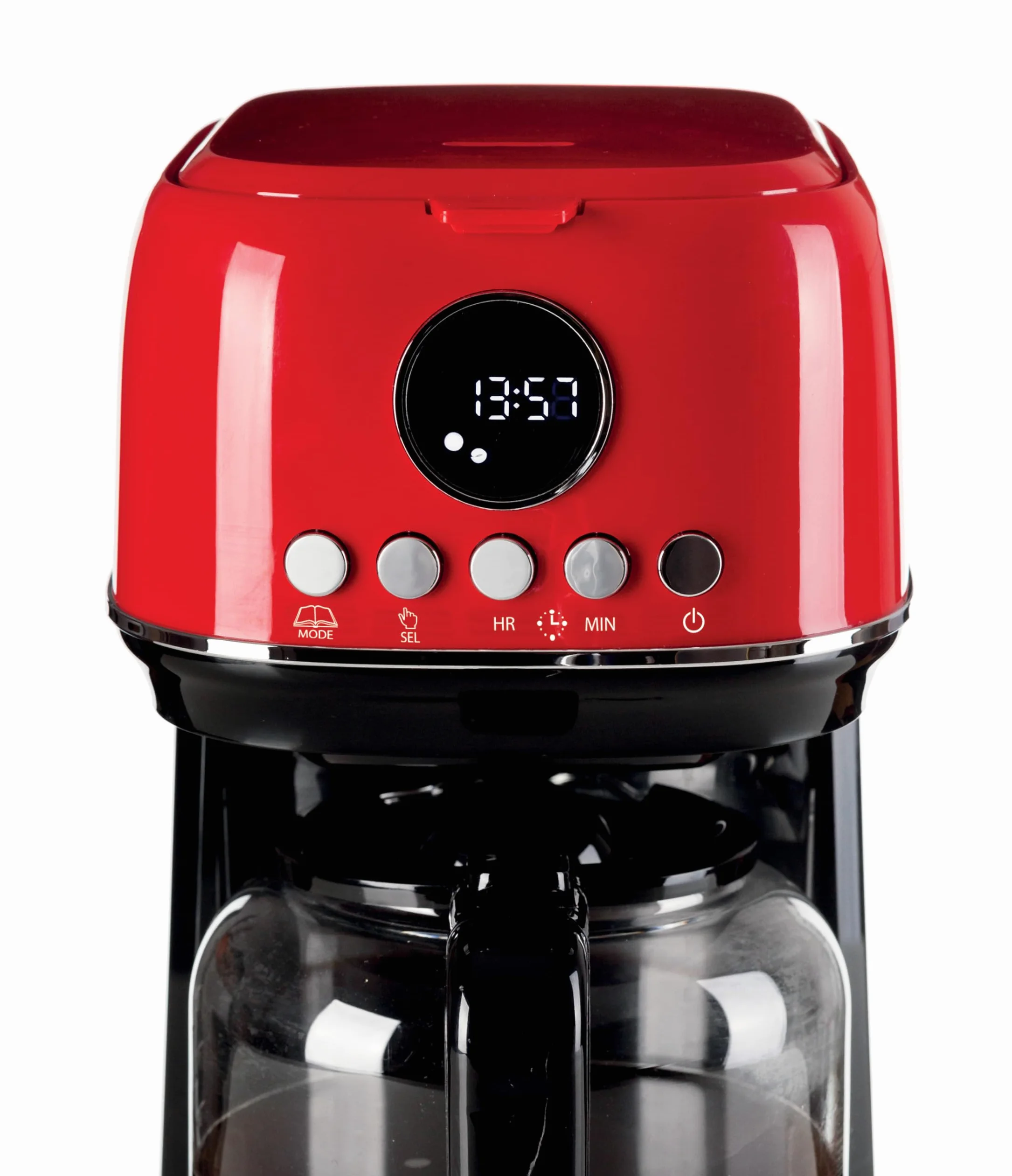Ariete 1396/00 Moderna cafetera de filtro, Café de goteo, Capacidad hasta 15 tazas, Base calefactora, Pantalla LCD, Filtros extraíbles y lavables, Roja