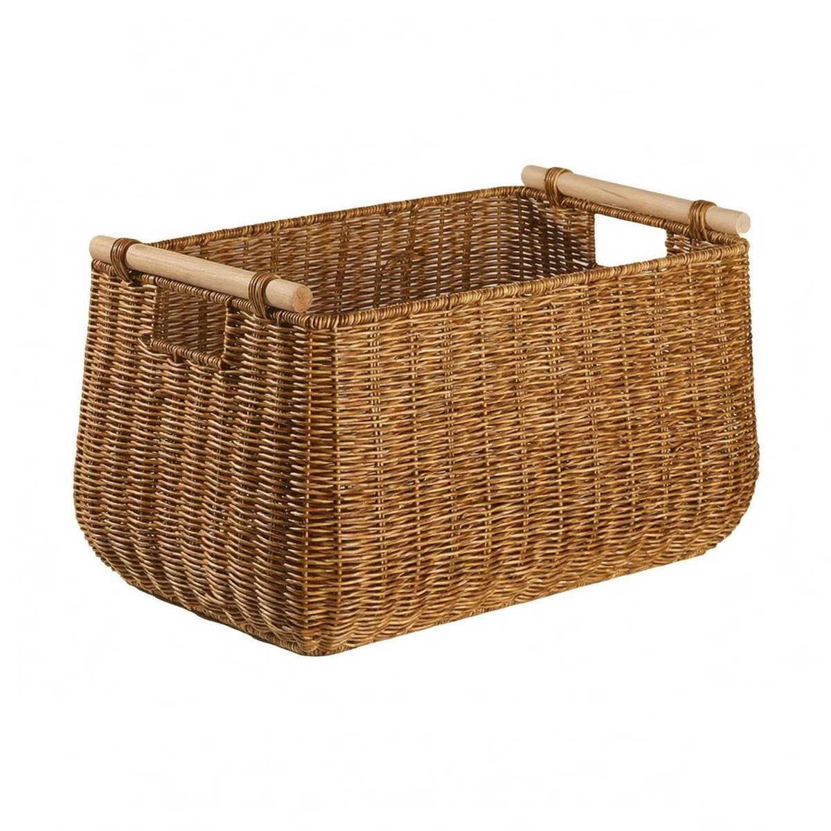 Contenedor Gran Almacenamiento Cesta Organizador Bandeja Tejido Compacto y Bordes Curvos Ligero y Fácil de con, Marrón Oscuro, Cesta De Almacenamiento De Ratán Con Asas De Madera, 43x28x27cm