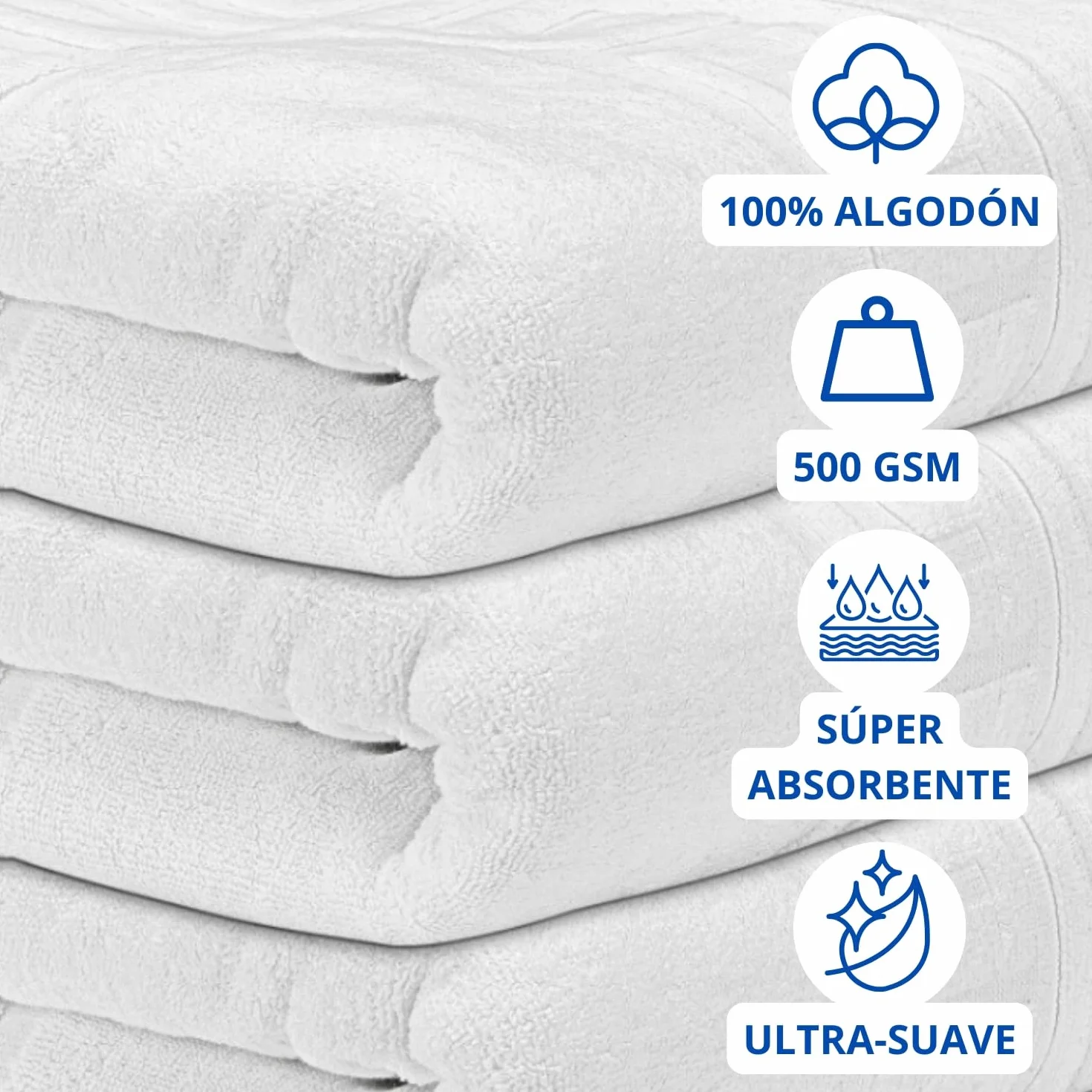 DECASATEXTIL Pack 12 Toallas Lavabo Blancas - 50x90cm - 500 gsm 100% Algodón Premium - Toallas Baño - Toallas Manos - Calidad Hotel