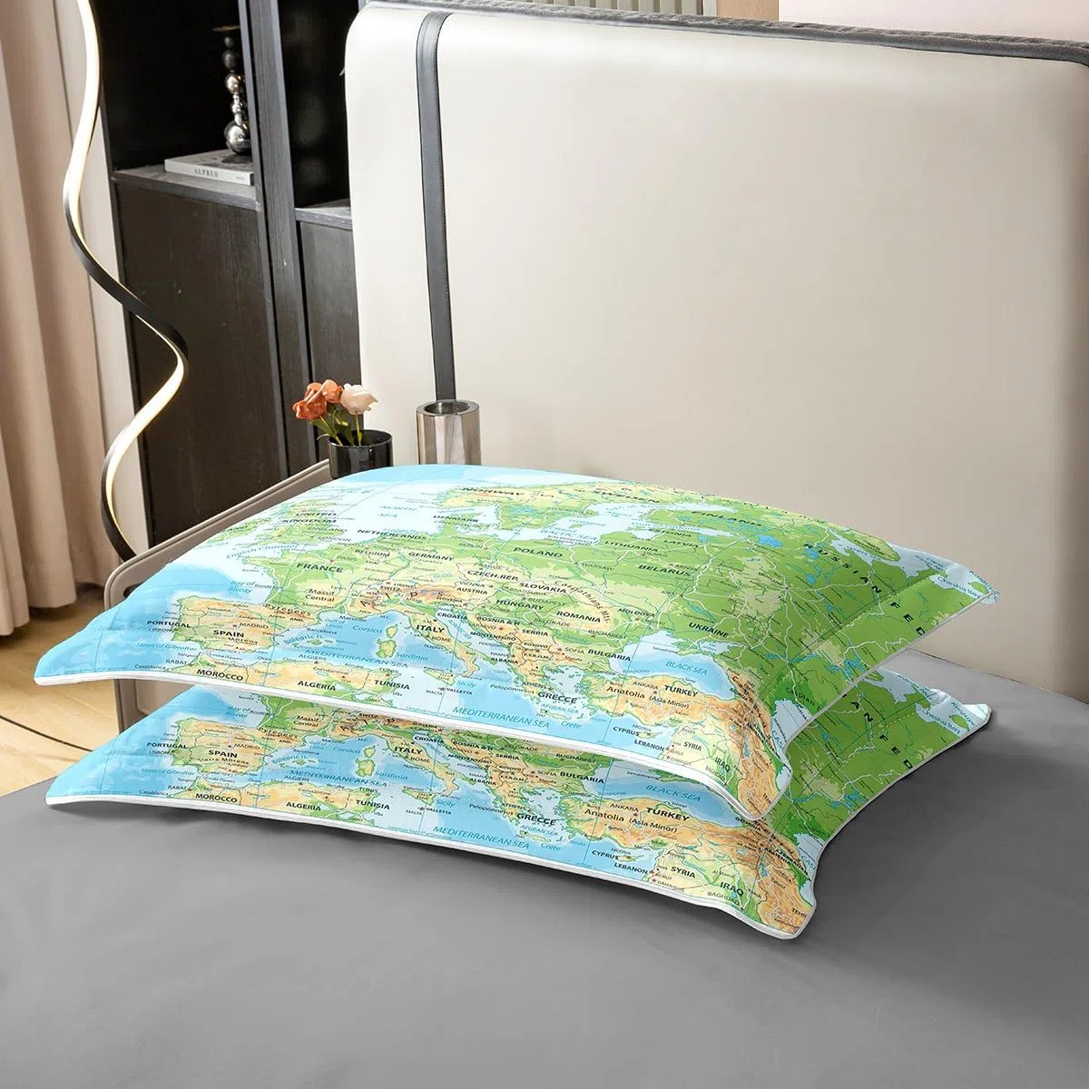 100% algodón natural mapa del mundo cubierta edredón 155 x 220, juego de cama azul océano para niños,mapa de diferentes países funda nórdica arte abstracto edredón cubierta transpirable decoración de