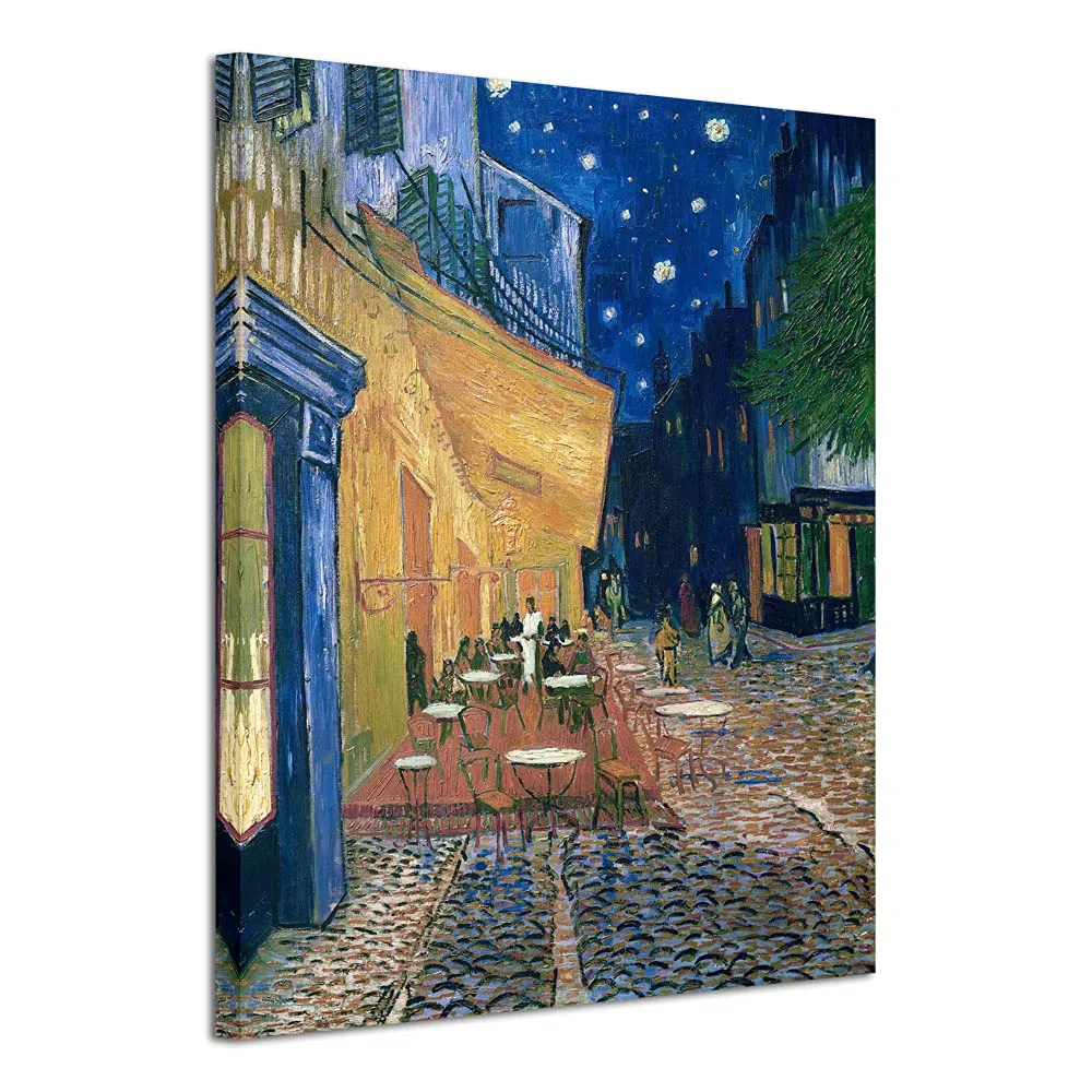 Wieco Art Van Gogh Cafe Terrace at Night - Reproducción de pinturas al óleo clásicas de Van Gogh, impresiones en lienzo envueltas en galería, arte de pared para comedor, hogar, oficina