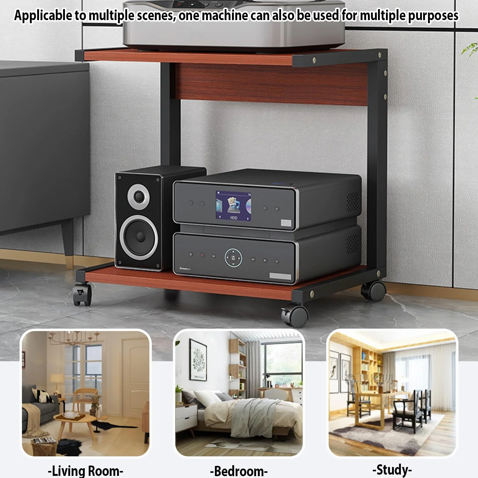 Soporte de 2 niveles para videojuegos con ruedas, estante independiente para TV, reproductor de DVD, CD, audio HiFi, almacenamiento móvil (B, 50 x 40 x 60 cm)
